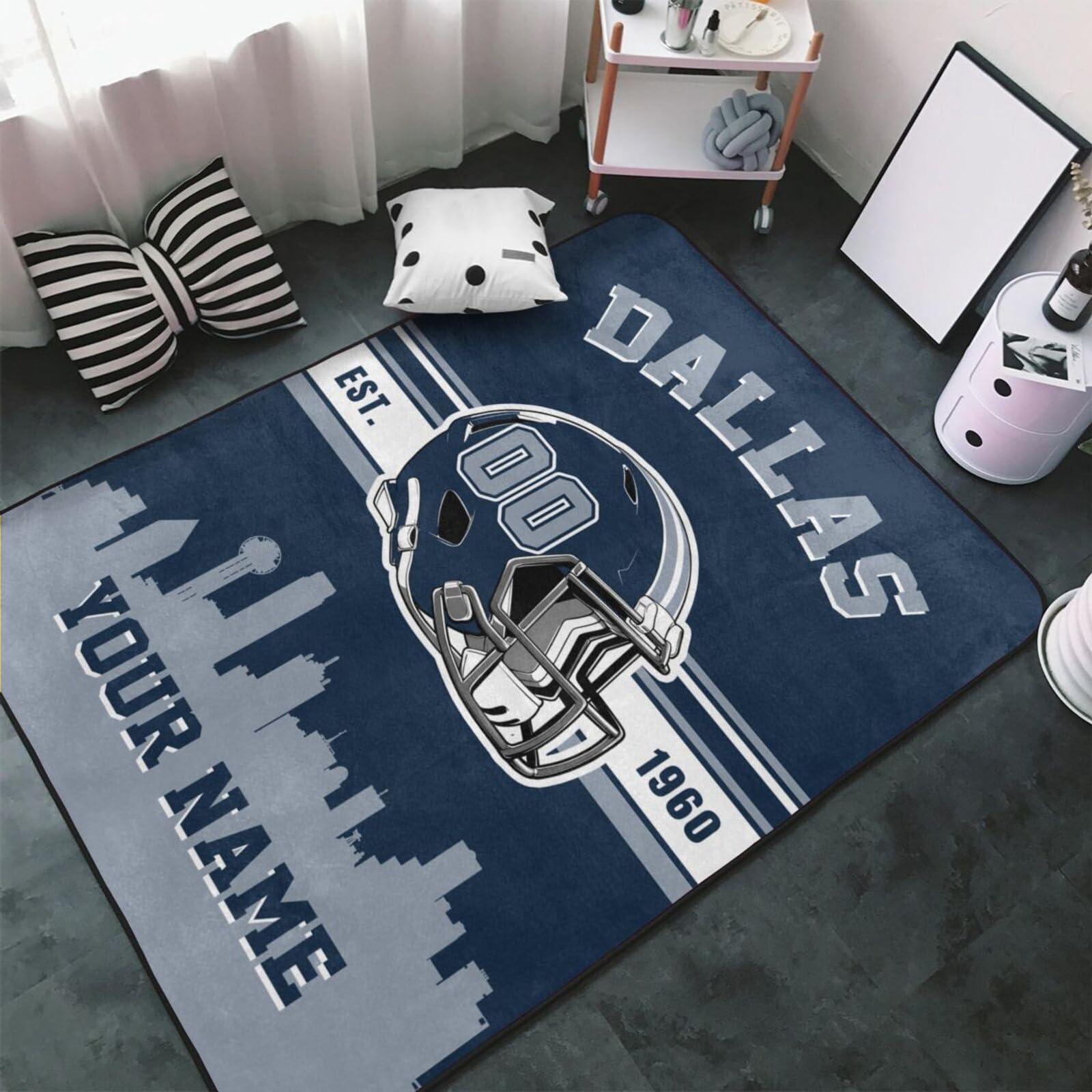 Custom Football Name & Number Personalized Area Rug - Non-Slip Soft Carpet for Living Room, Bedroom, Office Decor | Perfect for Sports Fans, Game Room & Man Cave Decor