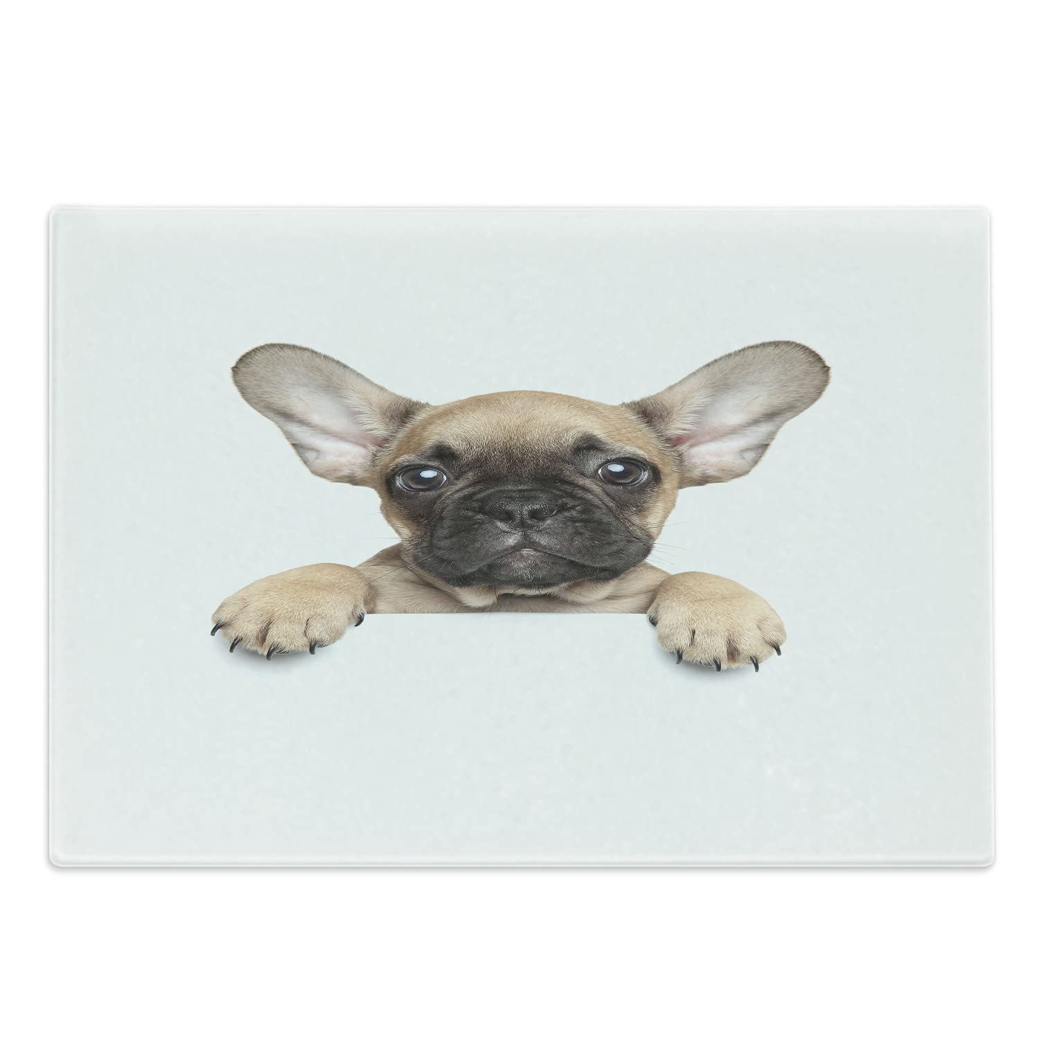 Ambesonne Bulldog Tempered Glass Cutting Board - Large Sand Brown & White Decorative Serving Tray with Pedigree Puppy Photo - Perfect for Pet Lovers & Kitchen Decor - Ideal for Cheese Charcuterie, Appetizer Presentation & Home Entertaining