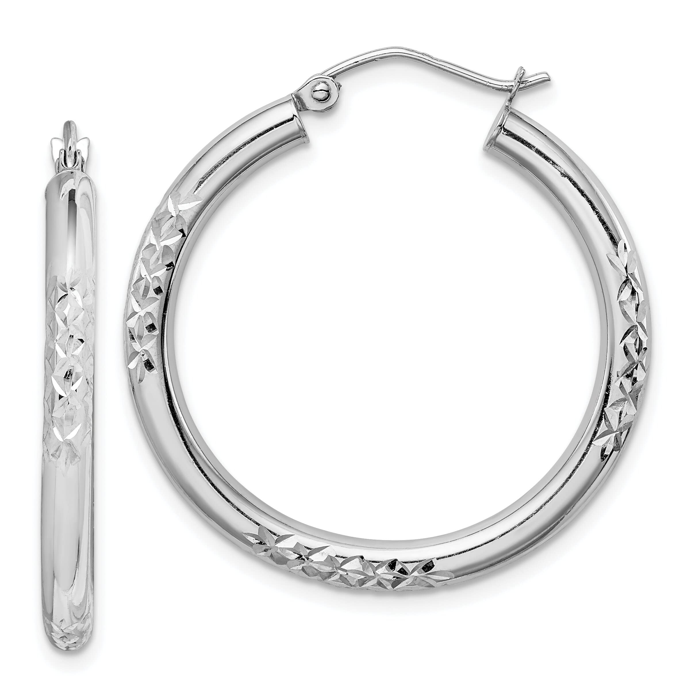 10K White Gold Hollow Tube Hoop Earrings - 30x3mm Cut Design Dainty Jewelry for Women - Perfect for Weddings, Parties & Everyday Wear