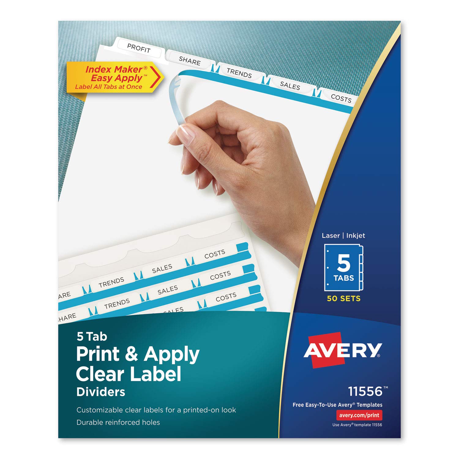 AVE11556 Clear Label Dividers for Print and Apply - Index Maker for Office, School & Home Organization | Perfect for Filing, Binders & Document Sorting
