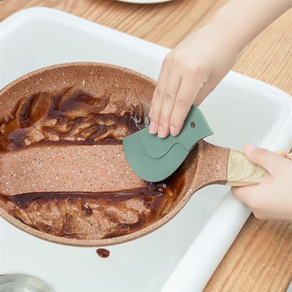 Silicone Pan Scraper - Penguin-Shaped Kitchen Cleaning Tool for Pans, Bowls, Baking & Washing (Grey & Pink) | Perfect for Non-Stick Cookware, Dish Cleaning & Food Scraping