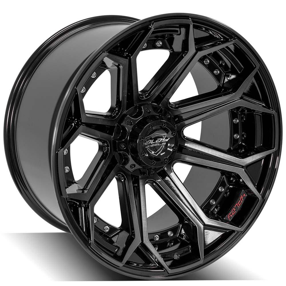 4Play Gen2 4P80R Gloss Black Wheels 22x12.0 - 5x127/5x139.7mm Bolt Pattern with Brushed Face & Tinted Clear Finish - Perfect for Trucks, SUVs, and Off-Road Vehicles