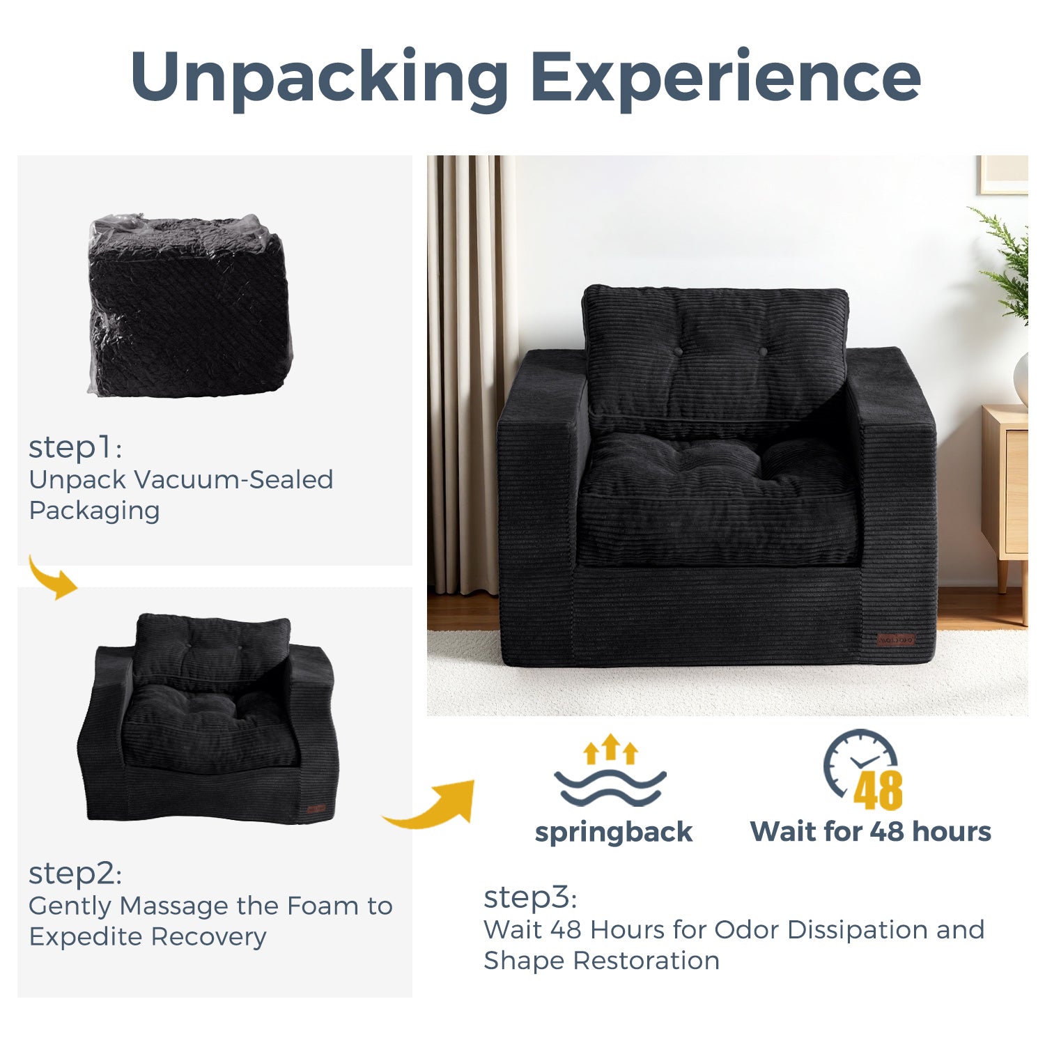 MAXYOYO Bean Bag Sofa Chair - Tufted Loveseat Boneless Couch with Removable Cushion & Backrest, Black | Comfortable Floor Seating for Living Room, Bedroom, Game Room & Dorm