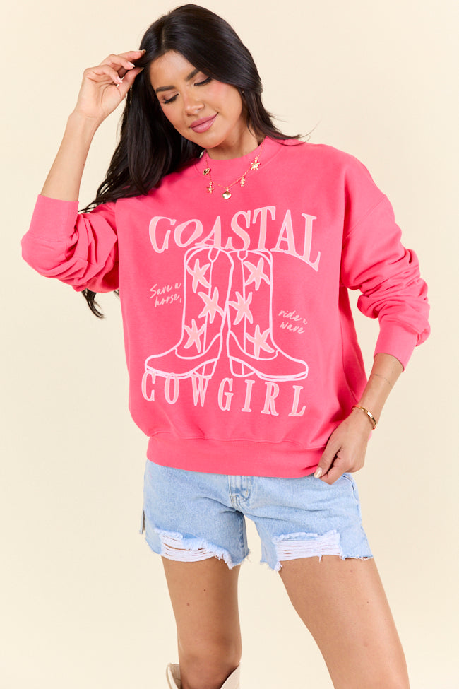 Coastal Cowgirl Graphic Sweatshirt - Light Red Western Style Pullover for Women | Perfect for Country Concerts, Rodeos & Fall Fashion