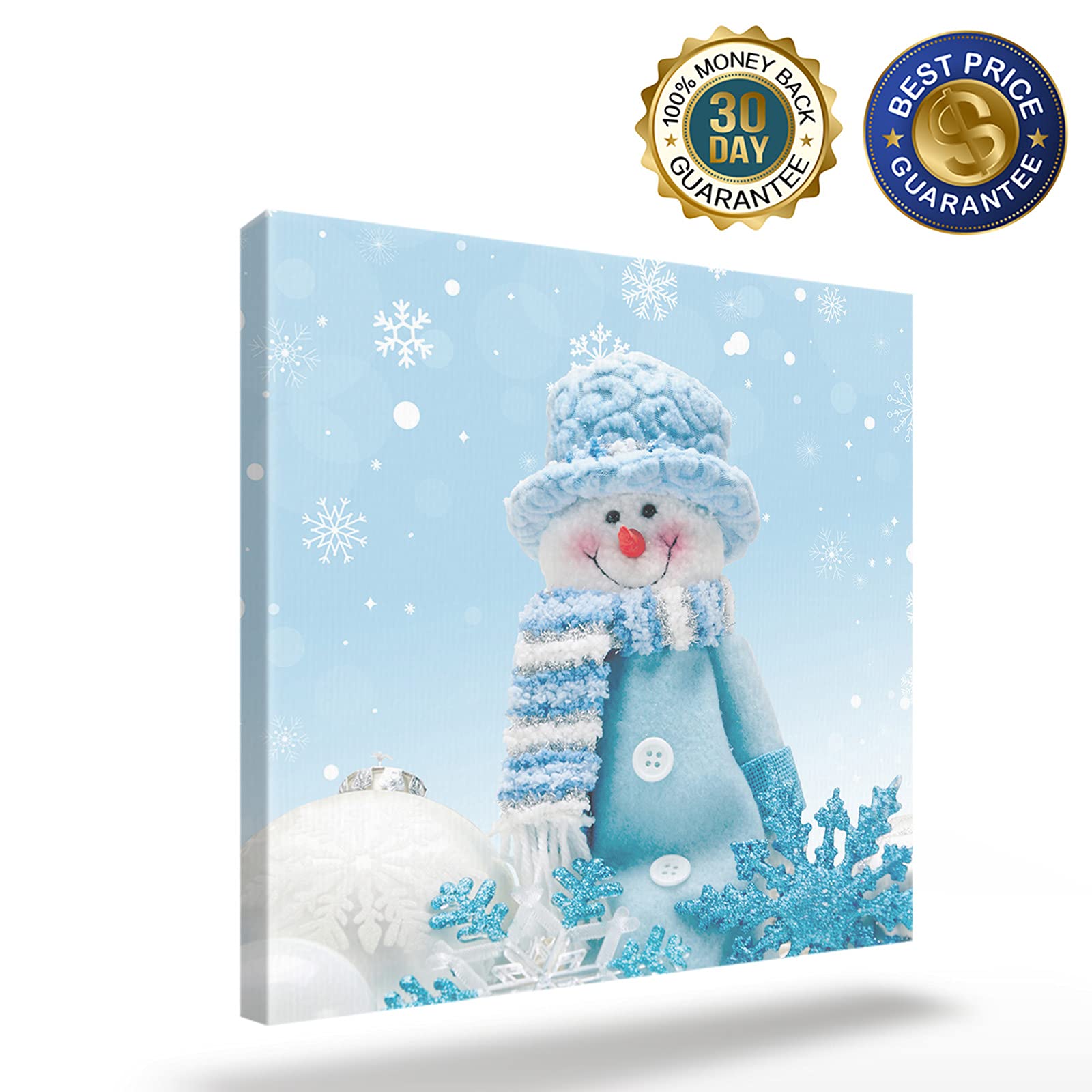 Christmas Canvas Wall Art - 28x28in Framed Winter Snowman Painting, Modern Home Decor for Living Room & Bedroom | Perfect Holiday Gift & Seasonal Home Decoration