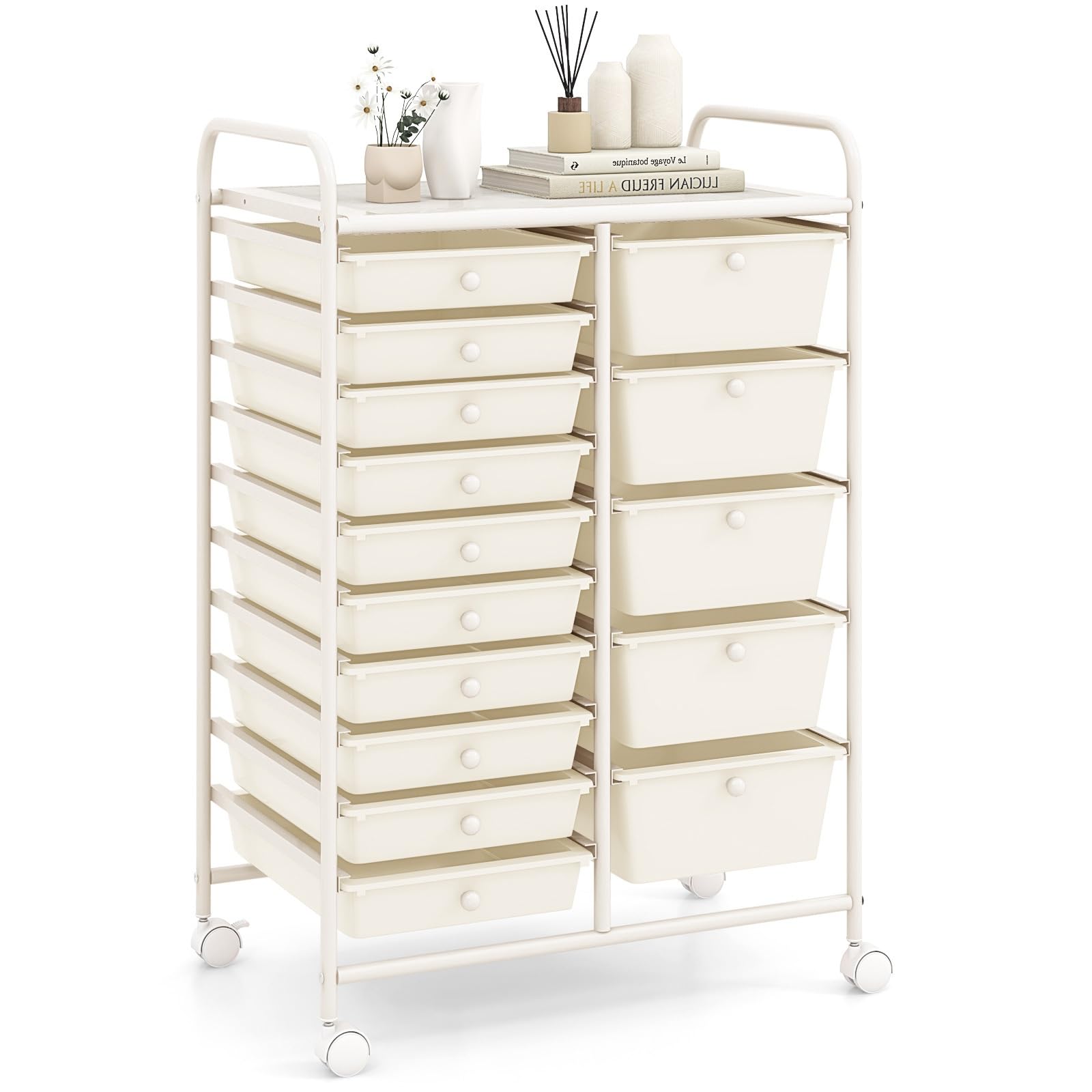 RELAX4LIFE 15-Drawer Rolling Storage Cart with Wheels - Mobile Utility Organizer for Crafts, Classroom, Office & Home - White Storage Cart for School Supplies, Art Materials & Home Organization | Perfect for Teachers, Artists & Home Organizing