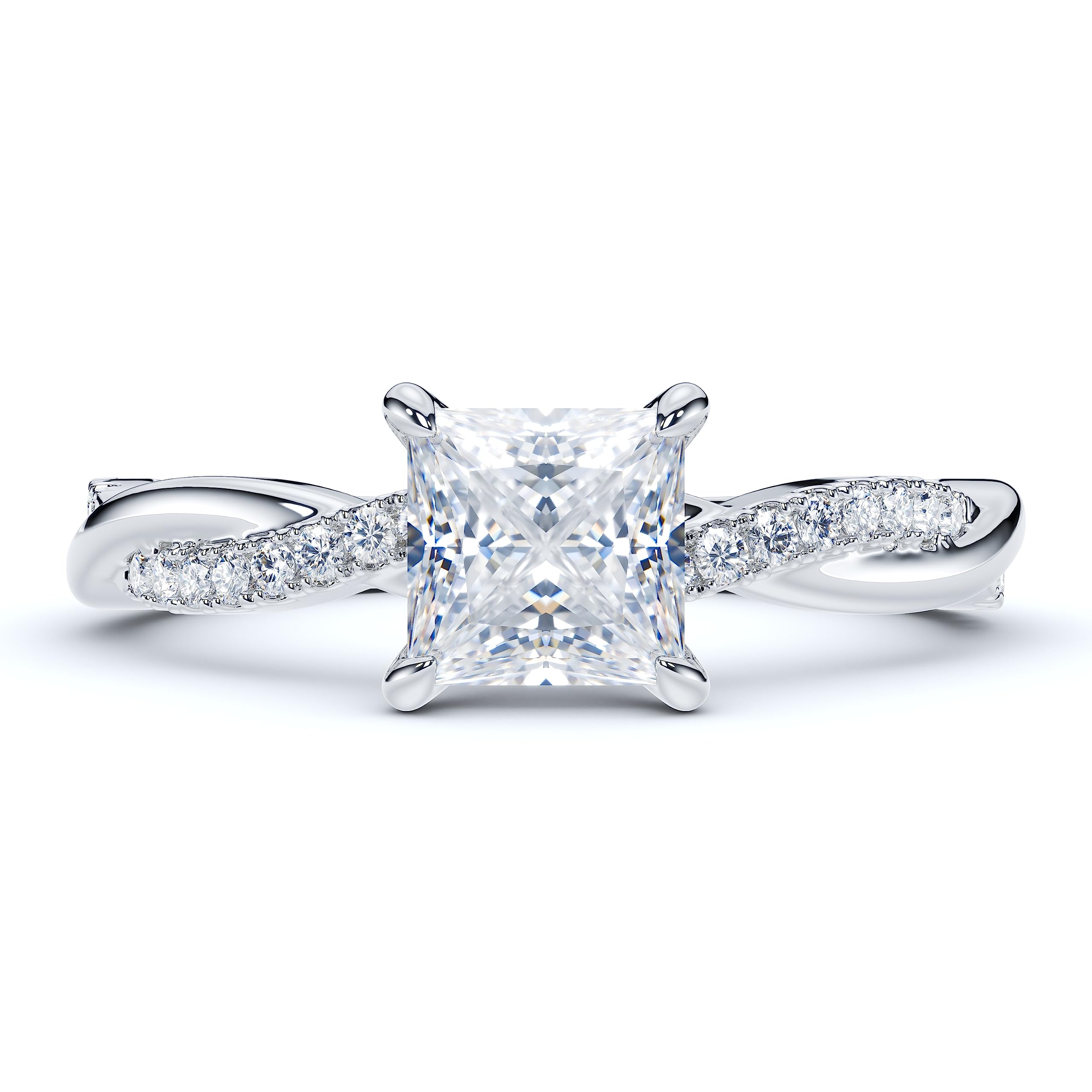 10K White Gold 4-Prong Princess Cut Simulated Diamond Engagement Ring - Petite Twisted Vine Design for Women, Perfect for Proposals, Anniversaries & Special Occasions