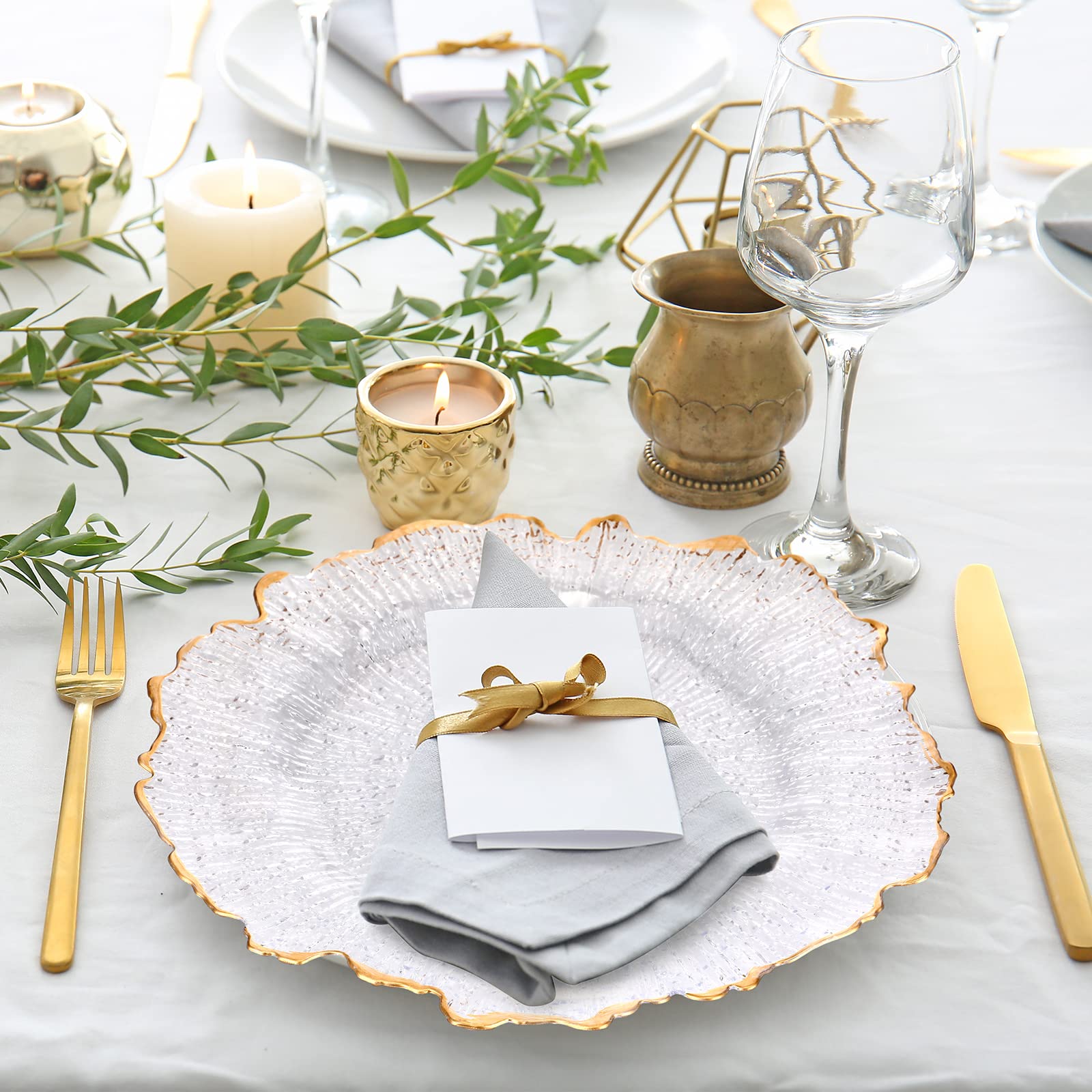 25 Pack 13 Inch Gold Plastic Charger Plates - Round Decorative Dinner Plates for Wedding, Holiday Party & Catering Events - Elegant Tabletop Decor for Home Kitchen & Special Occasions
