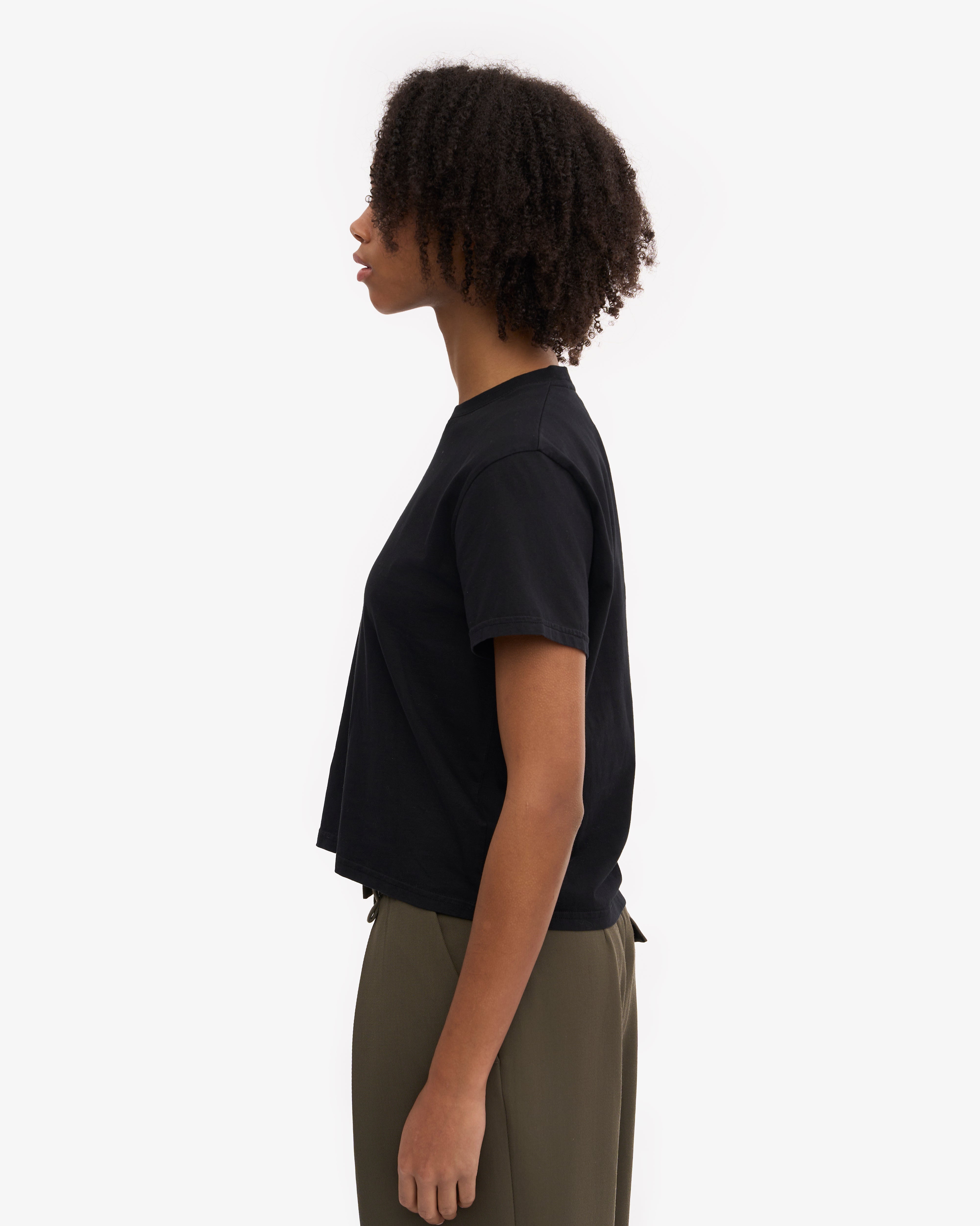 Organic Boxy Crop Tee - Deep Black | Women's Casual Short Sleeve T-Shirt | Perfect for Yoga, Streetwear & Everyday Comfort