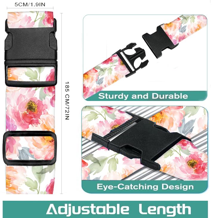 Adjustable Heavy Duty Luggage Straps for Suitcases - Quick-Release Buckle Travel Belt Accessories with Watercolor Red Flowers Design - Perfect for Air Travel, Vacation & Business Trips