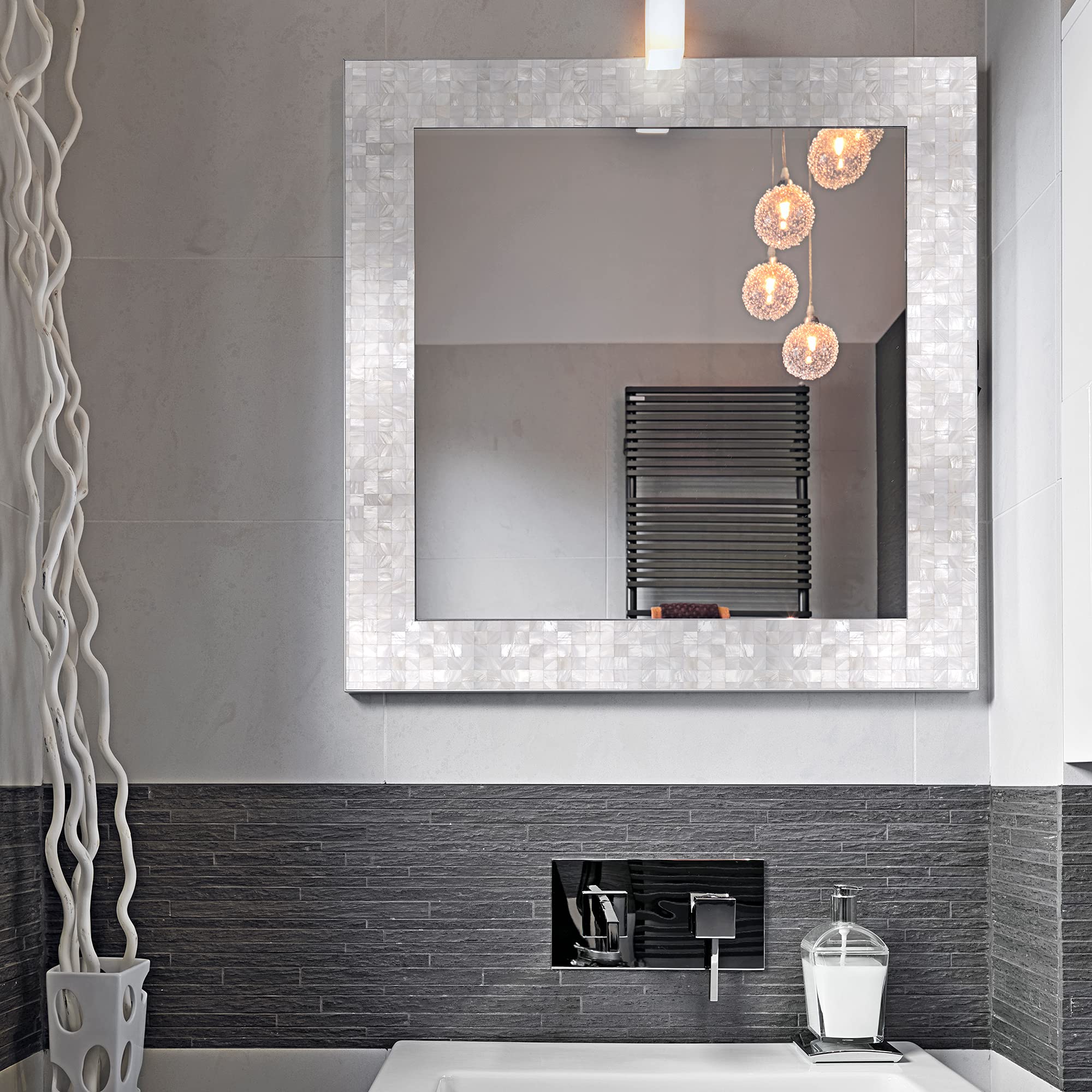 KASARO Self-Adhesive Mother of Pearl Mosaic Tiles - Peel & Stick Backsplash for Kitchen, Bathroom, Bedroom Wall Decor (10 Sheets, White) - Easy DIY Home Upgrade for Stylish & Waterproof Surfaces