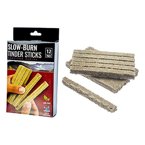 ASR Outdoor Water Resistant Slow Burning Tinder Sticks - 12 Pack Fire Starters for Camping, Hiking & Survival - Emergency Fire Starter Kit for Wet Conditions