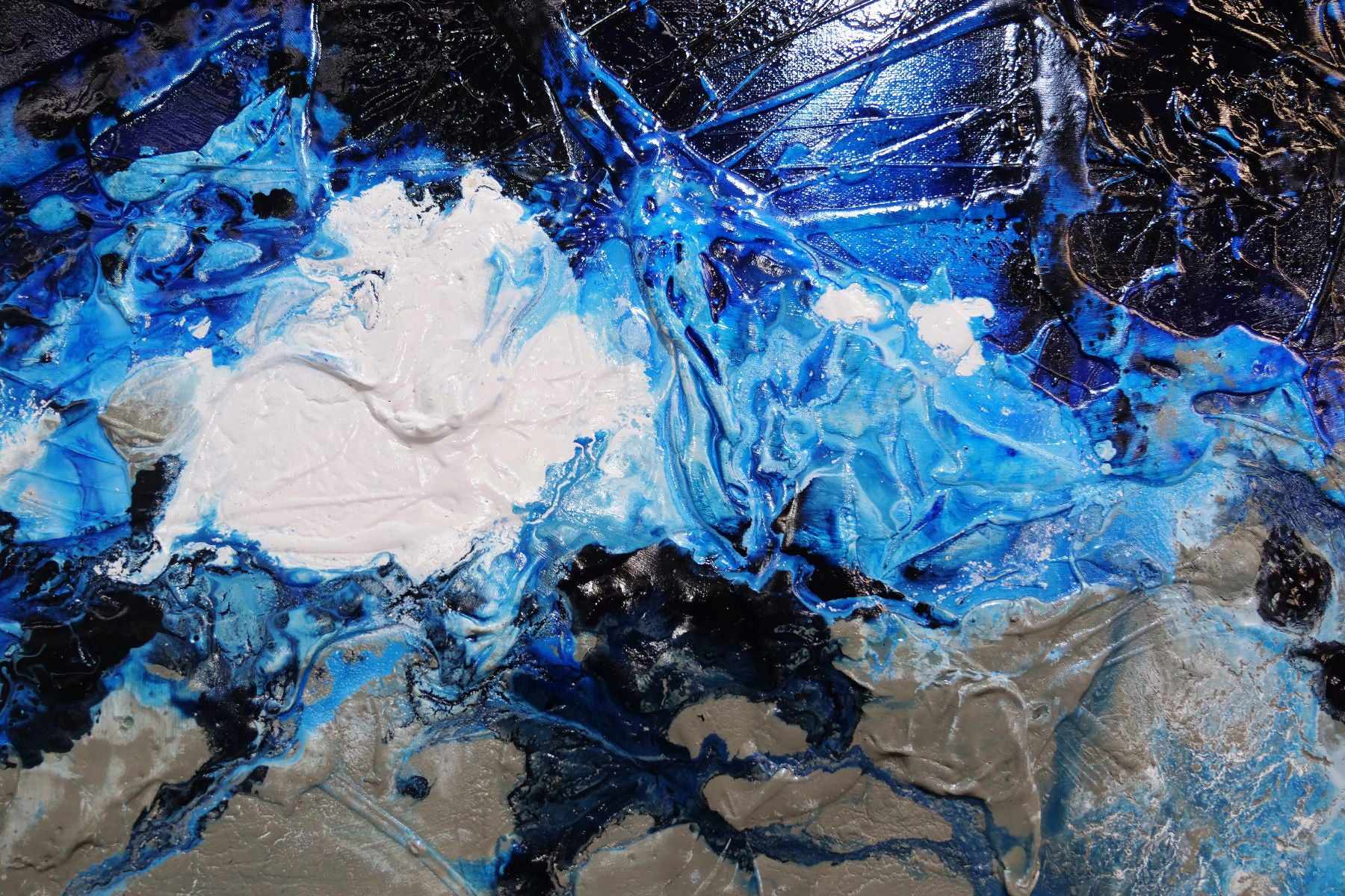 Blue Genetics 120x120cm Blue White Textured Abstract Canvas Wall Art - Modern Home Decor for Living Room, Bedroom & Office