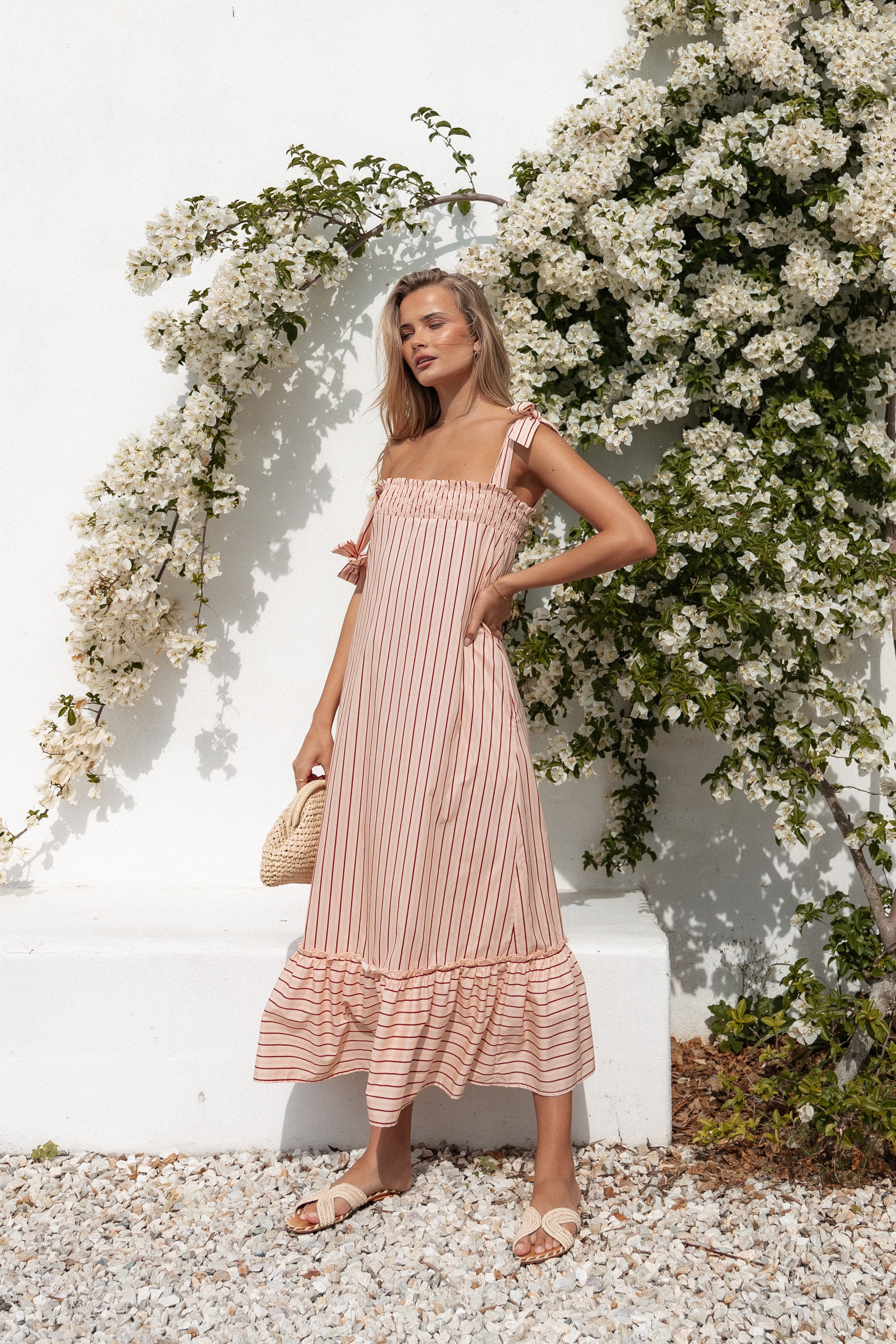 Irina Maxi Dress for Women - Pink Striped Flowy Summer Dress | Beach Wedding, Vacation, Party Outfit