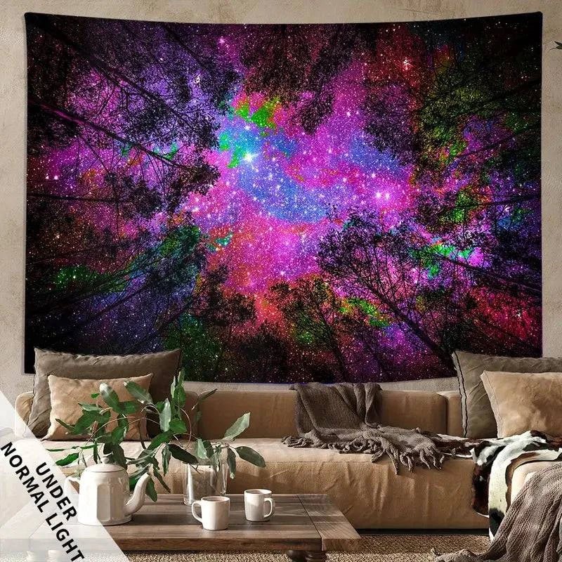 Rainbow Forest Glow in the Dark UV Tapestry - Psychedelic Blacklight Wall Art Decor for Bedroom, Living Room & Party Decorations