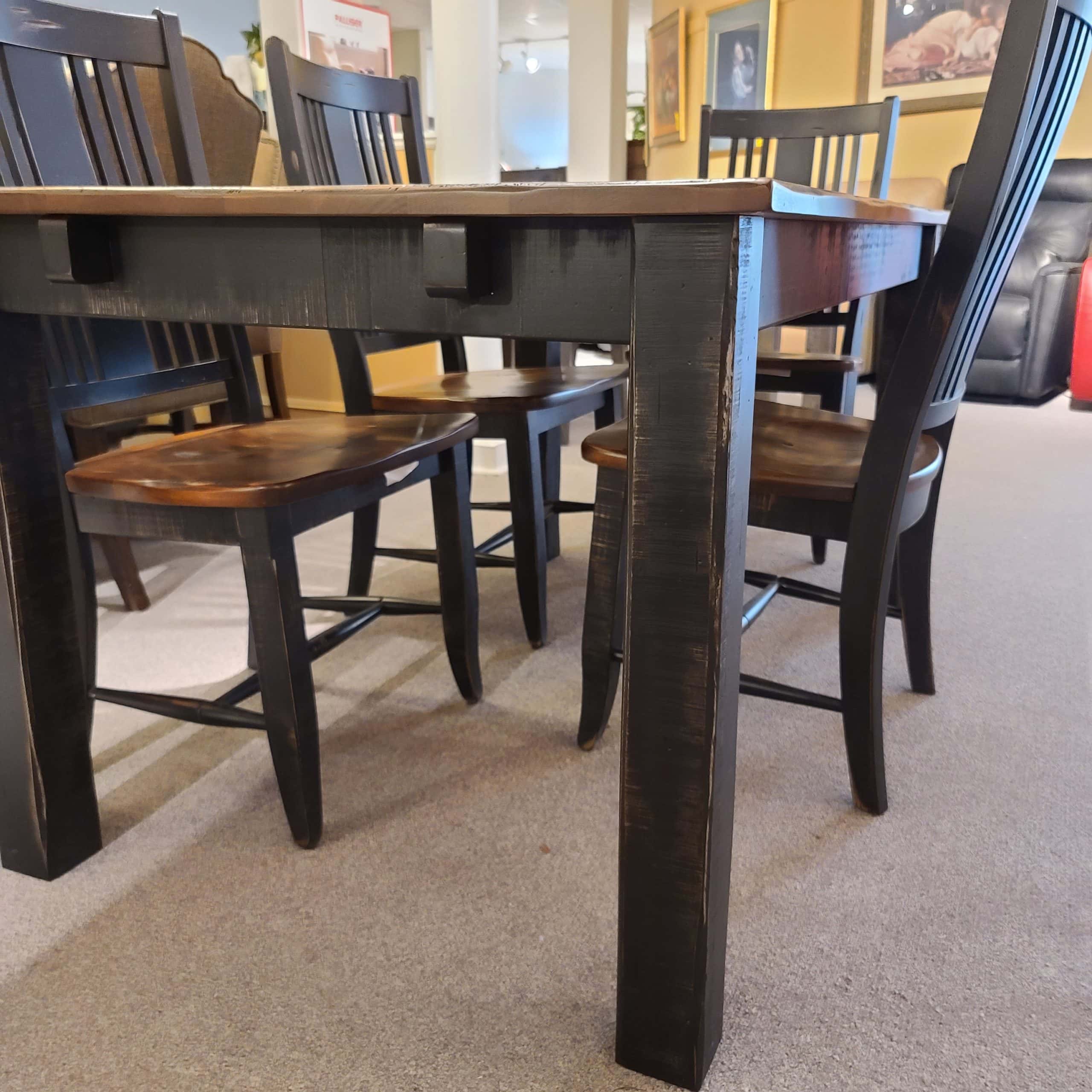 Distressed Two-Tone Wooden Dining Table and Chairs Set - Rustic Farmhouse Style for Kitchen, Dining Room, or Outdoor Patio