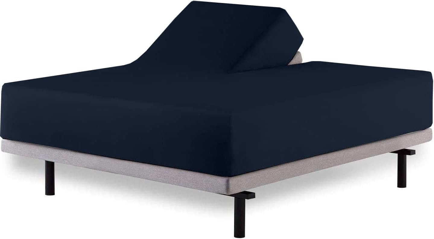 600 Thread Count 100% Cotton Split Queen Fitted Sheet for Adjustable Beds - Navy Blue | Half Split Down 34 Inches from Top | Perfect for Adjustable Beds, Hospital Beds & Home Use
