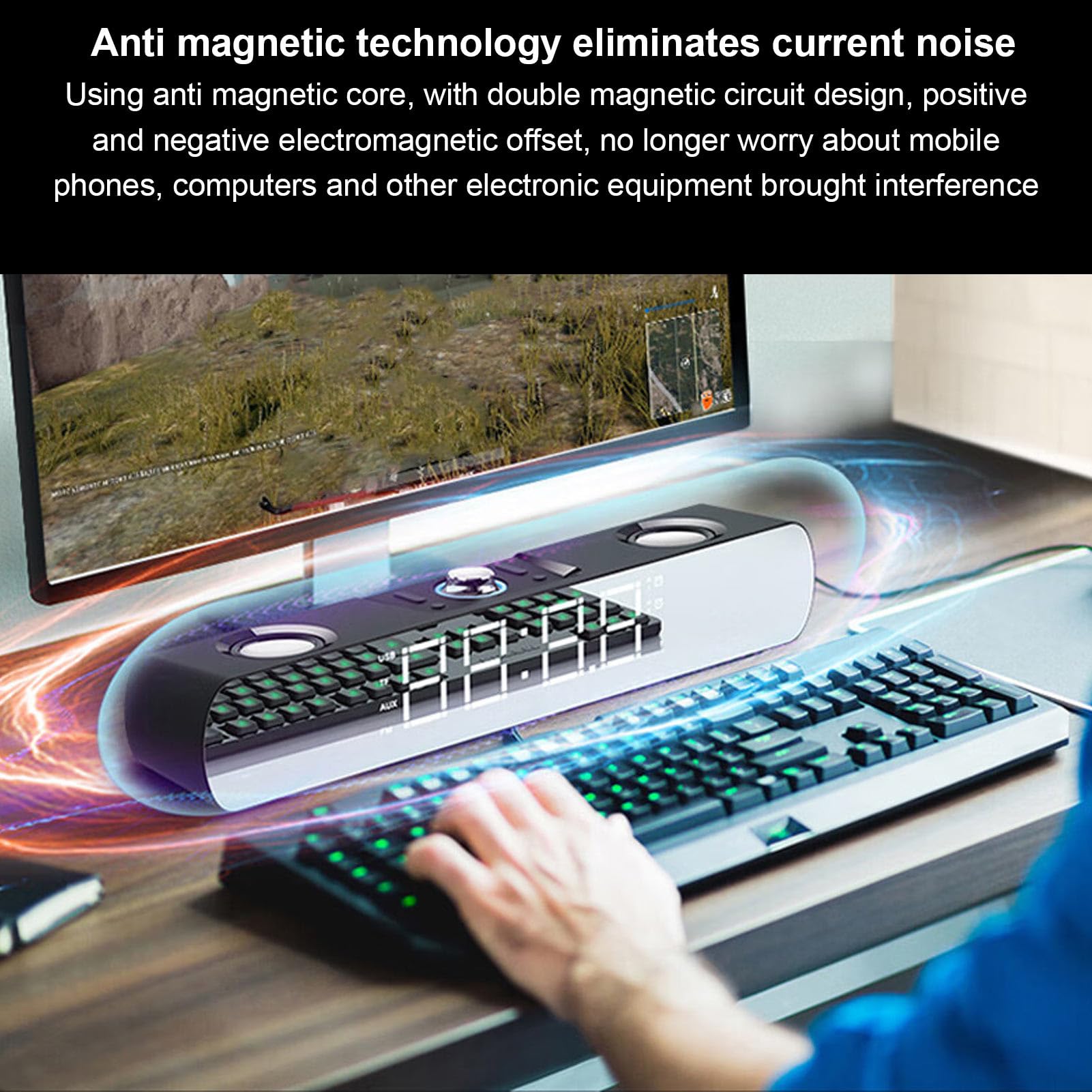 Annadue Bluetooth Computer Speakers with Subwoofer - Gaming Sound Bar with Alarm Clock, FM Radio, USB/AUX Input - Perfect for PC, Monitor, Home Office & Gaming Setup (Black)