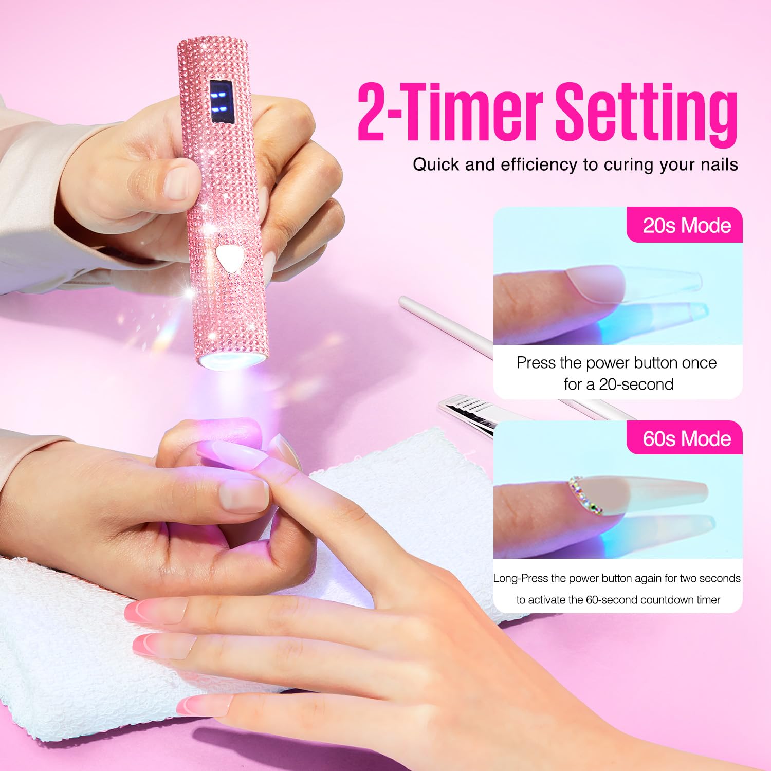 Professional Cordless UV LED Nail Lamp for Gel Polish - Pink Glitter Handheld Nail Dryer with Visible Timer & Touch Screen | Perfect for Gel Nails, Polish Stickers & Nail Art | Ideal Gift for Women & DIY Manicure at Home