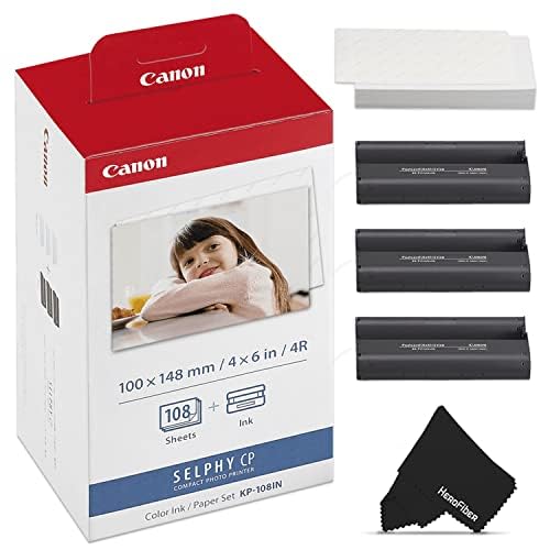 Canon SELPHY KP-108IN Glossy Photo Paper (4x6) 108 Sheets with 3 Ink Toners - Compatible with CP1300, CP1500, CP1200 Compact Photo Printers | High-Quality Color Inkjet Paper for Printing Photos, Greeting Cards & Scrapbooking