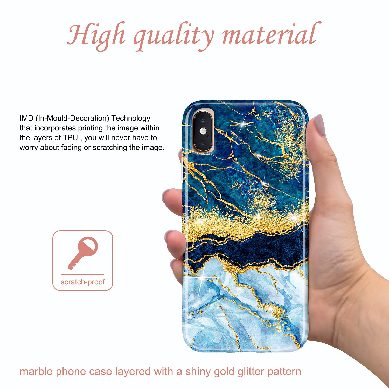 JIAXIUFEN iPhone X/Xs Case - Gold Sparkle Glitter Marble Slim Shockproof TPU Soft Silicone Cover (Dark Blue) | Protective Phone Case for Women, Everyday Use & Gift Giving