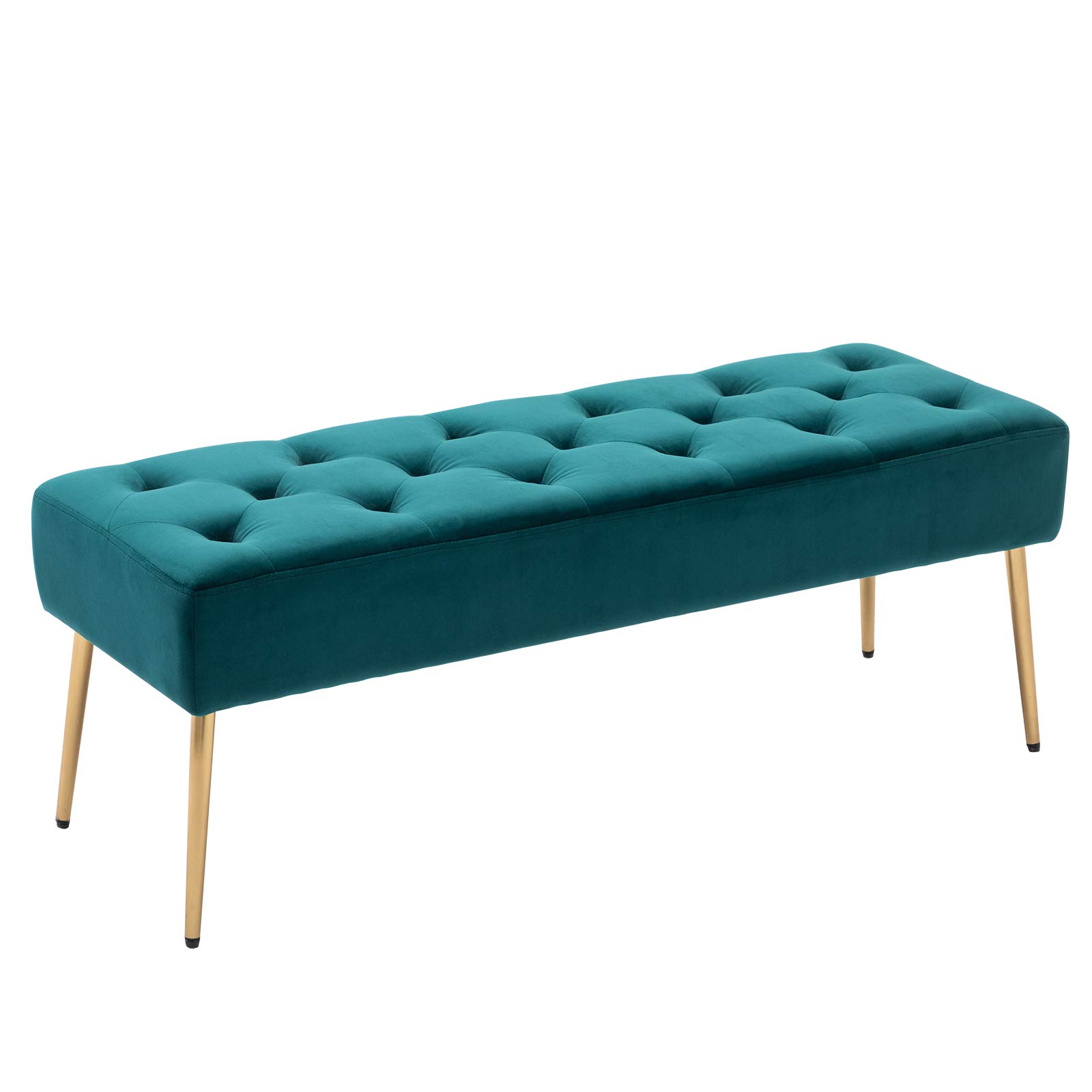 DUHOME Modern Velvet Bench Ottoman - Upholstered Button-Tufted Footrest Stool with Gold Metal Base for Entryway, Dining Room, Living Room, Bedroom, Perfect for Home Decor and Extra Seating