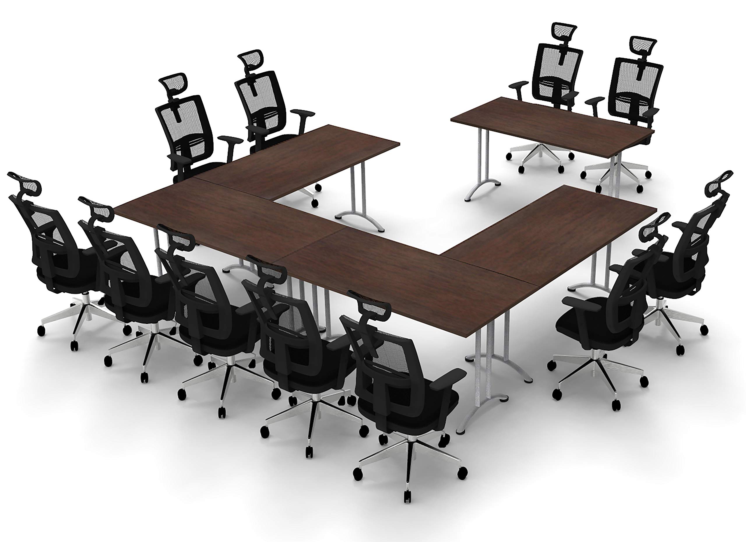 11-Person Conference Table - Compact Space Meeting & Seminar Table for Maximum Collaboration (Model 4483, 5-Piece Group, Java Color) - Commercial Grade, Ready-to-Use (Chairs Not Included) - Perfect for Office Meetings, Team Brainstorming & Training Sessions
