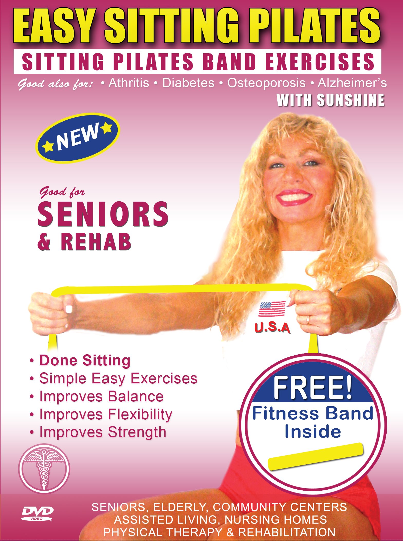 **Sitting Pilates Band Exercises DVD with Free Resistance Band - Easy Senior Pilates Workout for Strength, Fitness & Rehabilitation | Ideal for Elderly, Overweight & Obese Individuals | Home & Rehab Use**