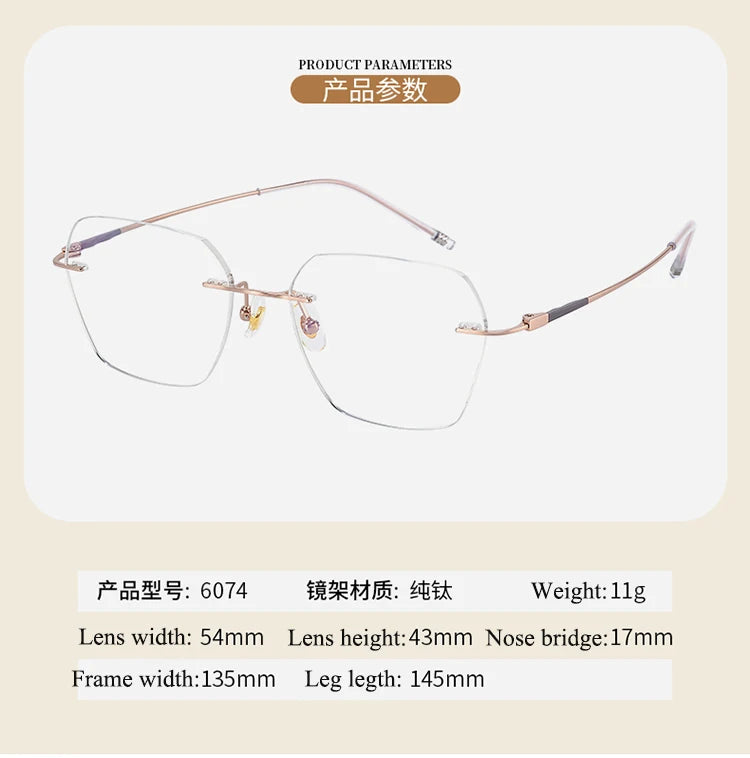 Bclear Women's Rimless Polygon Cat Eye Titanium Eyeglasses Frame 46074 - Lightweight & Durable for Work, Reading & Fashion