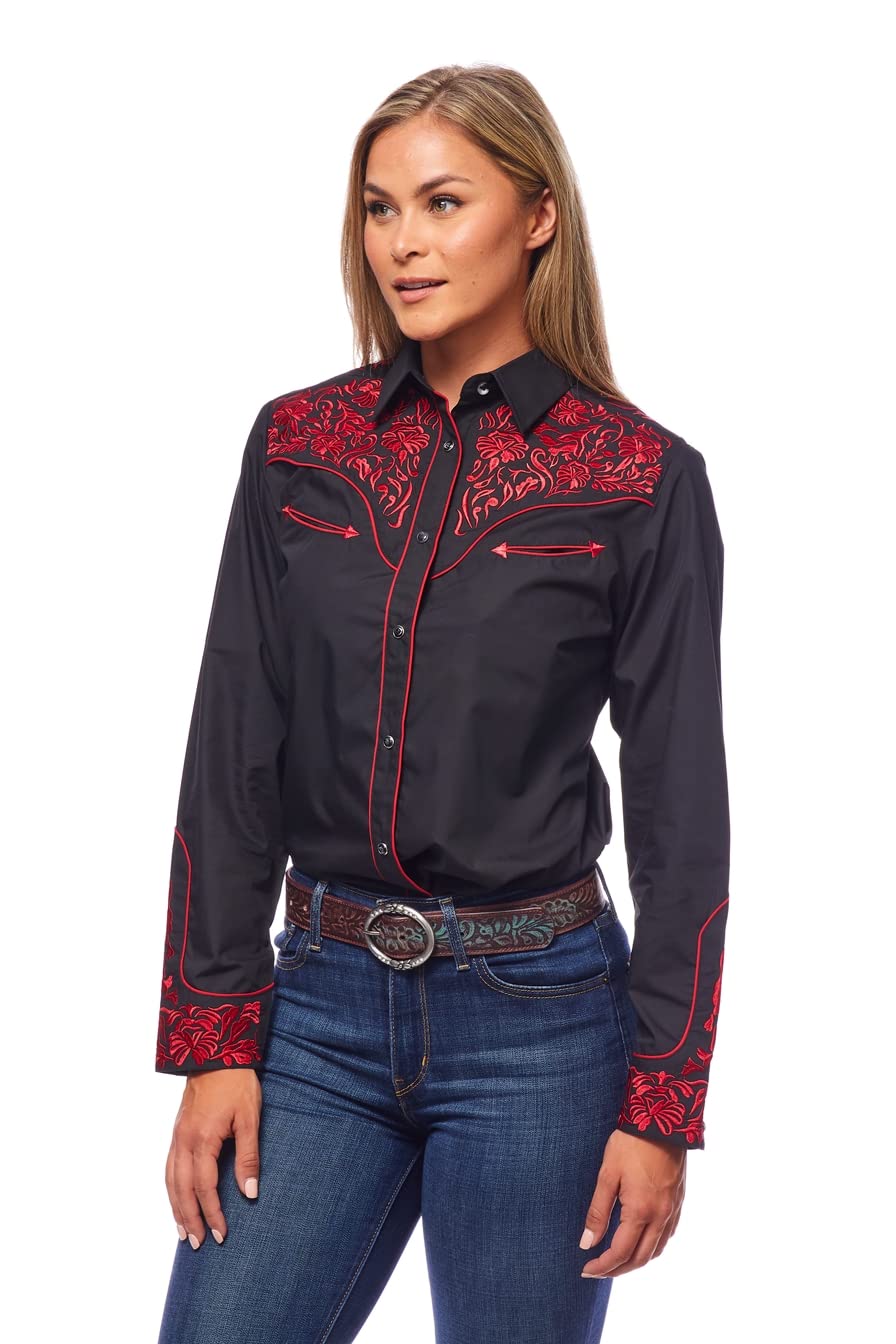 RCCO RODEO CLOTHING COMPANY Women's Embroidered Western Button Down Shirts - Stylish Cowgirl Dress Shirts for Rodeo, Country Music Festivals & Casual Wear