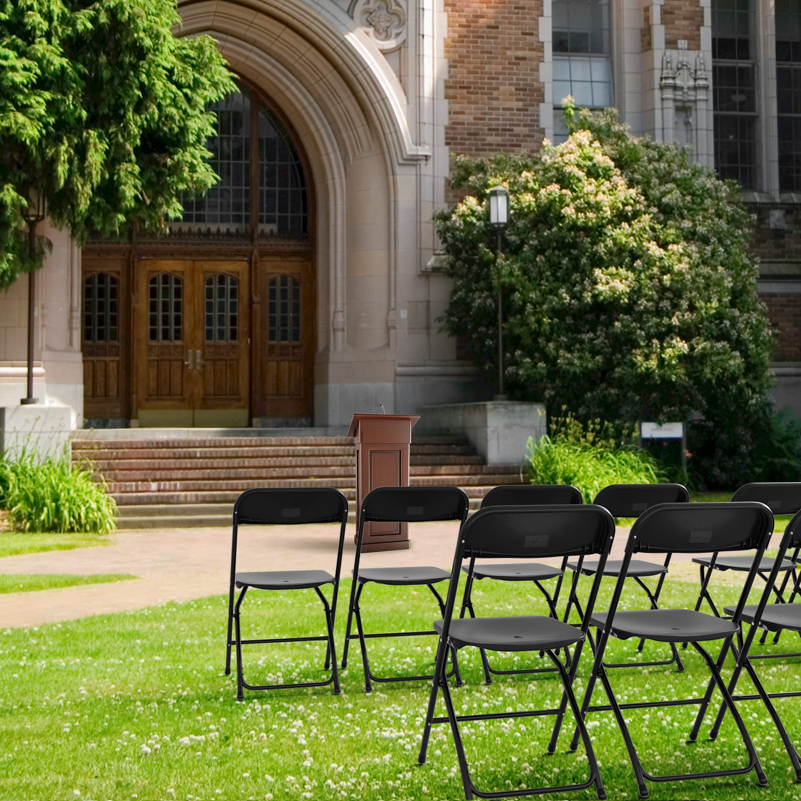 Bonnlo 10-Pack Black Folding Chairs - Heavy Duty Plastic Seats with Sturdy Metal Frame - Ideal for Parties, Events, Weddings, Birthdays, Offices & Outdoor Gatherings - Perfect for Indoor/Outdoor Entertaining, Backyard BBQs, Picnics & Camping