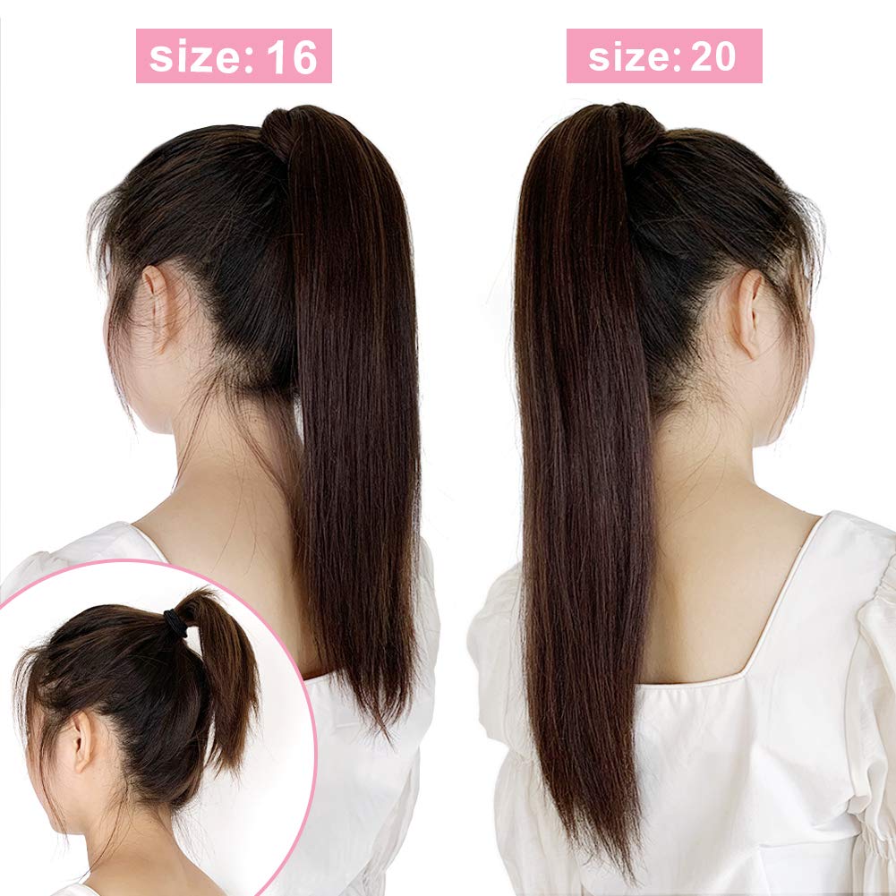 ABH AMAZINGBEAUTY HAIR Women's Ponytail Extension - 20 Inch Remy Human Hair with Dirty Blonde & Platinum Blonde Highlights (P12-60) - Easy Wrap Design - 100g - Perfect for Parties, Weddings & Everyday Styling