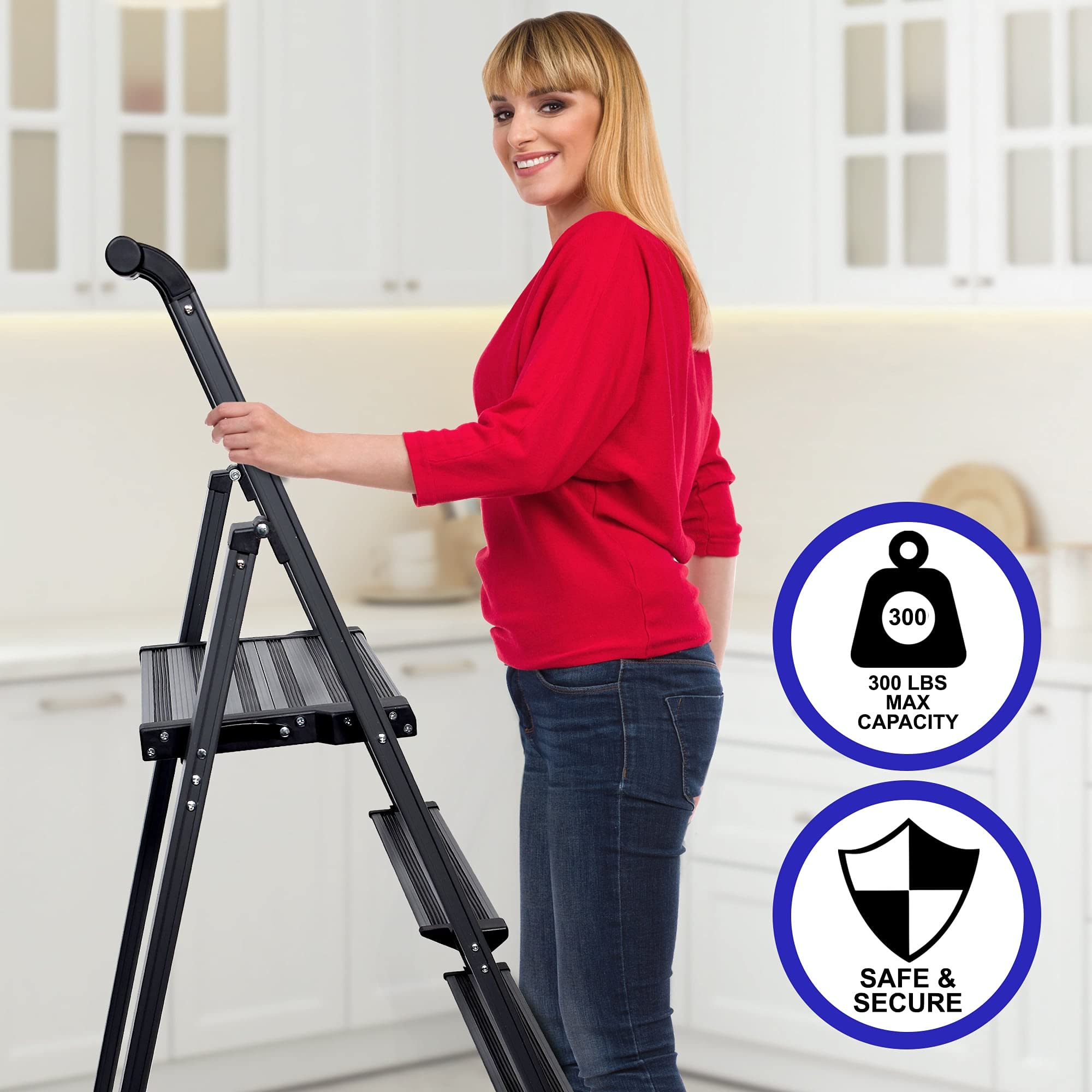 4 Step Folding Ladder - Modern Grey Aluminum Step Stool with Anti-Slip Steps | Ultra Slim & Sturdy Portable Design for Home, Office, Kitchen | Perfect for Photography, Shelving & DIY Projects | by SORFEY