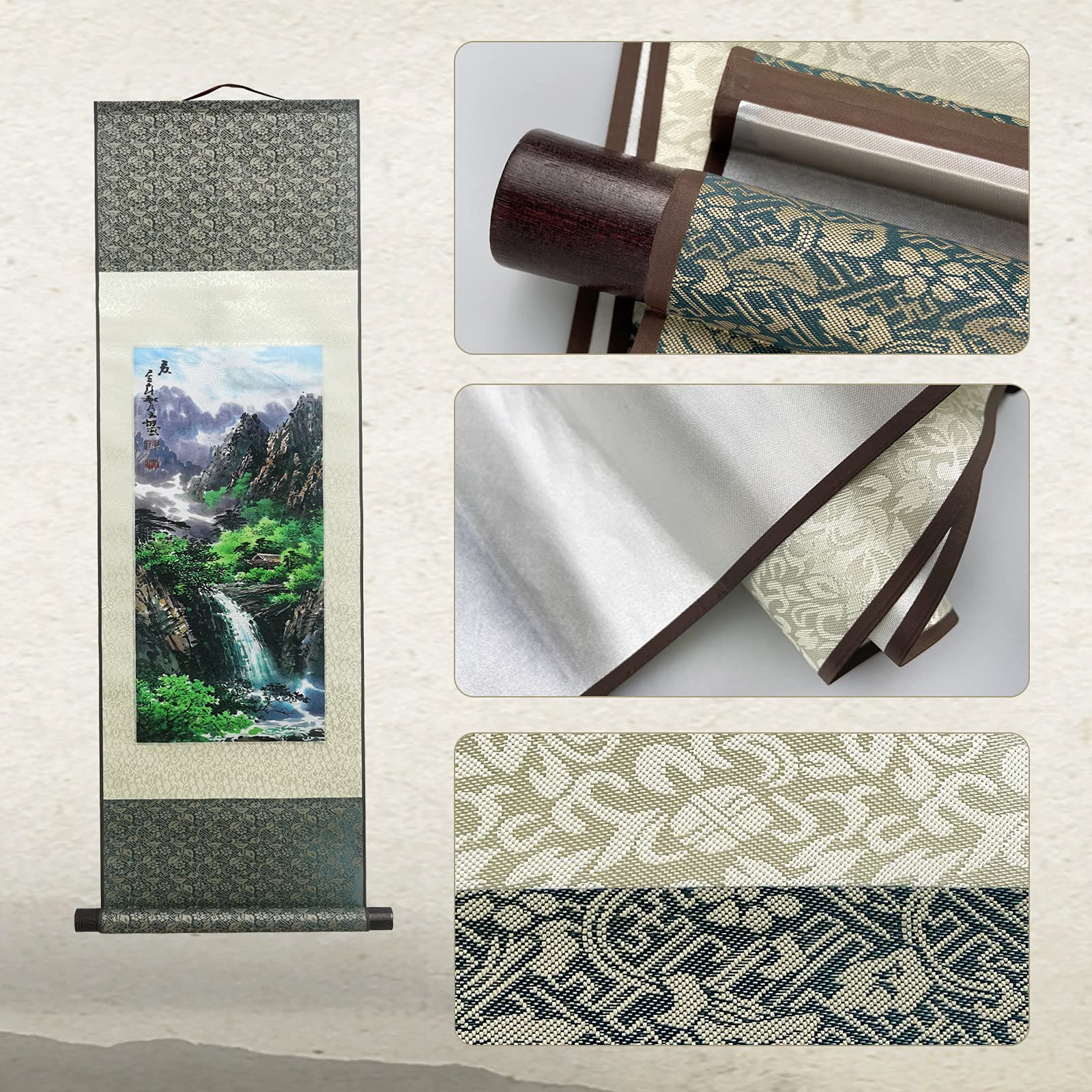 ATFArt Chinese Four Seasons Landscape Silk Scroll Painting - Summer Autumn Winter Spring Wall Hanging Decor (36.2x12 Inch) | Perfect for Living Room, Bedroom & Office Asian Theme Decoration