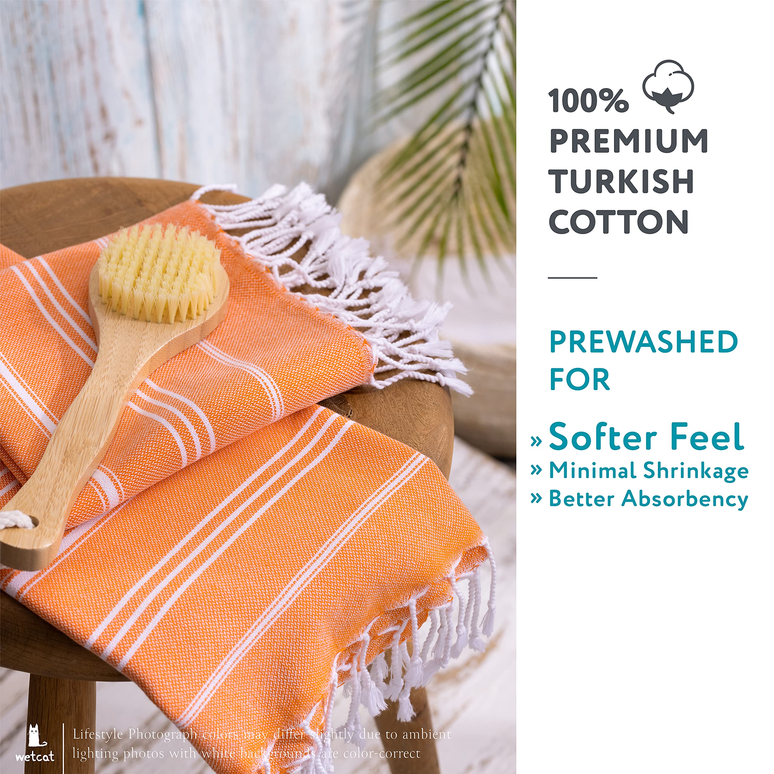 Premium WETCAT Turkish Hand Towels Set of 2 - 100% Turkish Cotton, Pre-Washed & Quick Drying (20