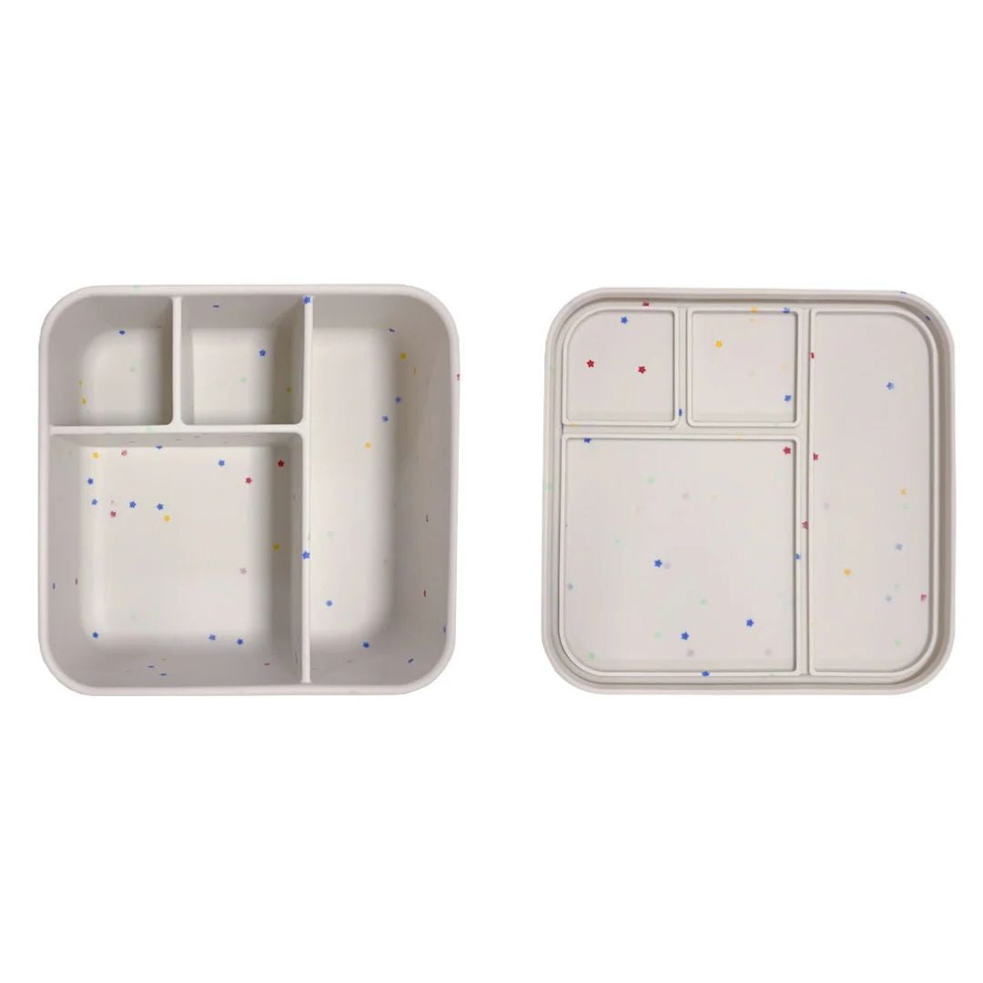 Apollo Silicone Bento Box 4 Compartment Lunch Container - Confetti Stars Design | Leak-Proof, Microwave & Dishwasher Safe | Perfect for Kids Lunch, Meal Prep & Office Snacks