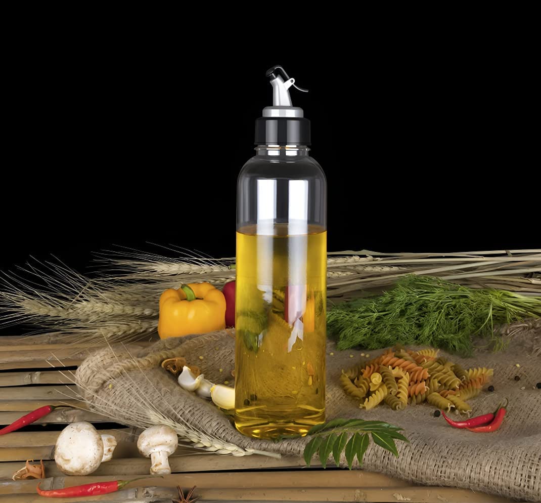 Nexellar 1000ml Transparent Leak-Proof Plastic Oil Vinegar Dispenser Bottle - Food Grade BPA-Free Kitchen Condiment Container for Cooking, Salad Dressing, Baking & Meal Prep - Easy Pour Sauce Bottle for Restaurants & Home Use