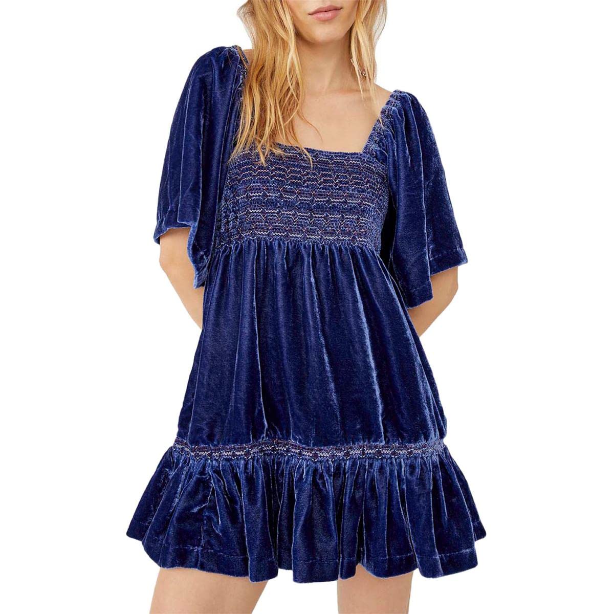 Free People Easy to Love Velvet Mini Dress - Women's Soft Stretchy Short Sleeve Party Cocktail Dress for Night Out, Date Night, and Special Occasions