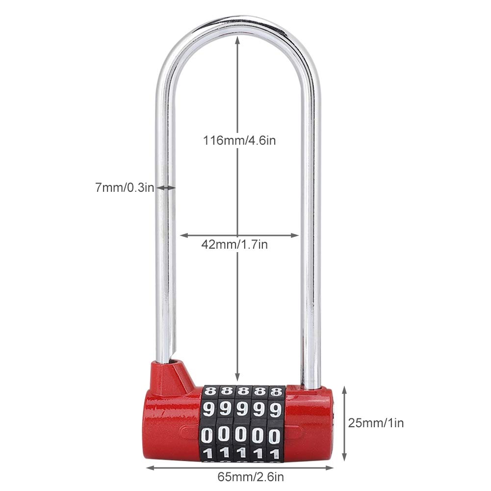 Sonew 5-Digit Resettable Combination Padlock - Heavy Duty Alloy U-Shape Security Lock for Gym, School, Cabinet & Locker - Extra Long Durable Design (Red) - Perfect for Lockers, Storage Units, Toolboxes & Outdoor Gates