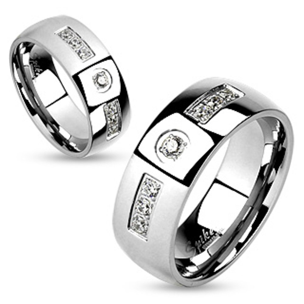 Marimor His & Her Wedding Ring Set - 3 Piece Stainless Steel Princess Cut Wedding Bands for Couples | Perfect for Engagement, Anniversary & Romantic Gifts