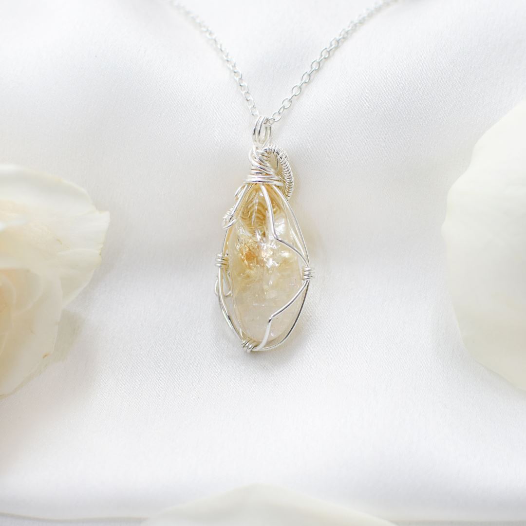 Natural Raw Citrine Pendant Necklace - 925 Sterling Silver with 18