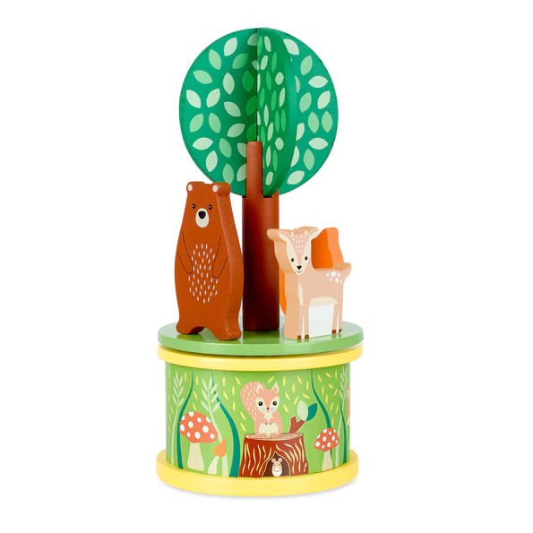 Woodland Musical Carousel - Handcrafted Wooden Music Box with Rotating Animals - Perfect for Nursery Decor, Baby Shower Gifts & Children's Bedroom
