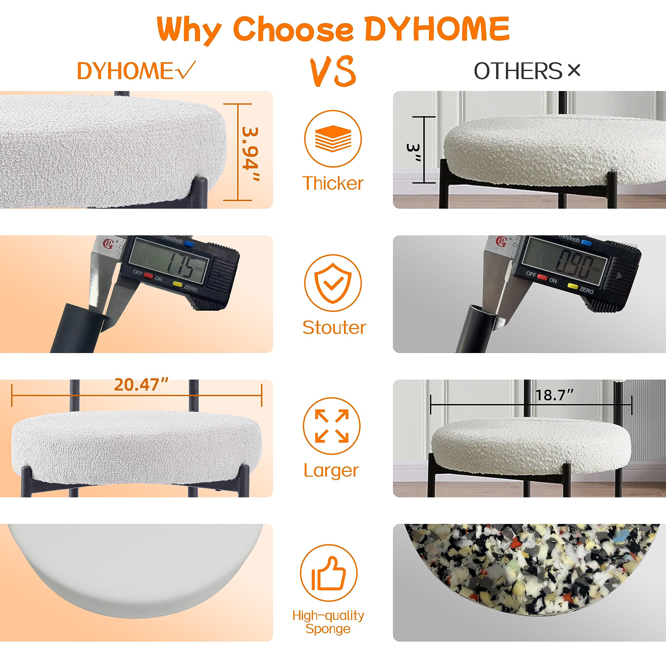 DYHOME 6-Piece White Boucle Dining Chairs Set - Mid Century Modern Upholstered Chairs with Curved Backrest & Black Metal Legs - Perfect for Kitchen, Dining Room, Restaurant & Cafe
