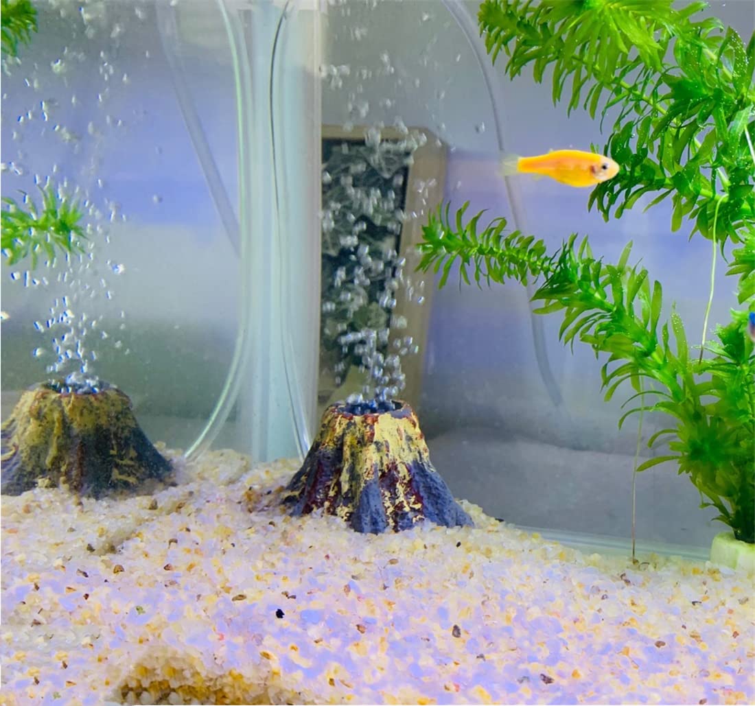 Toukeroum Fish Tank Volcano Decor with Air Bubble Stone - Underwater Aquarium Ornament for Oxygenation | Perfect for Tropical Fish Tanks, Betta Bowls & Aquatic Decorations