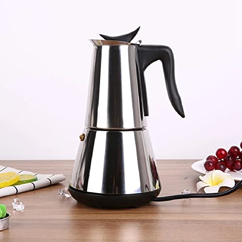 Electric Stove Espresso Maker - 6 Cup Moka Pot Coffee Percolator, Stainless Steel Classic Italian Coffee Maker with EU Plug for Home, Office & Cafe Use