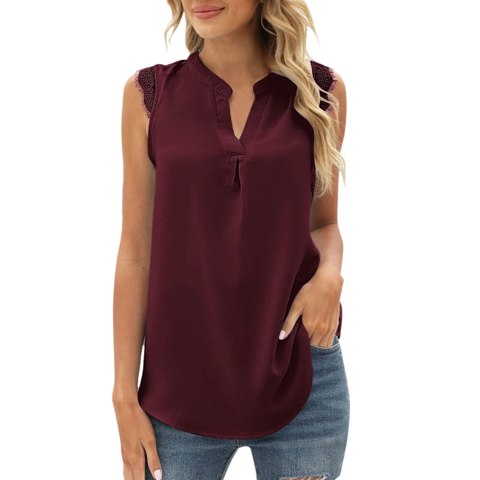 Women's V-Neck Printed Tank Tops - Lace Trim Sleeveless Cami Shirts for Summer | Casual Tunic Blouse & Everyday Wear | Perfect for Beach, Vacation, and Office Outfits