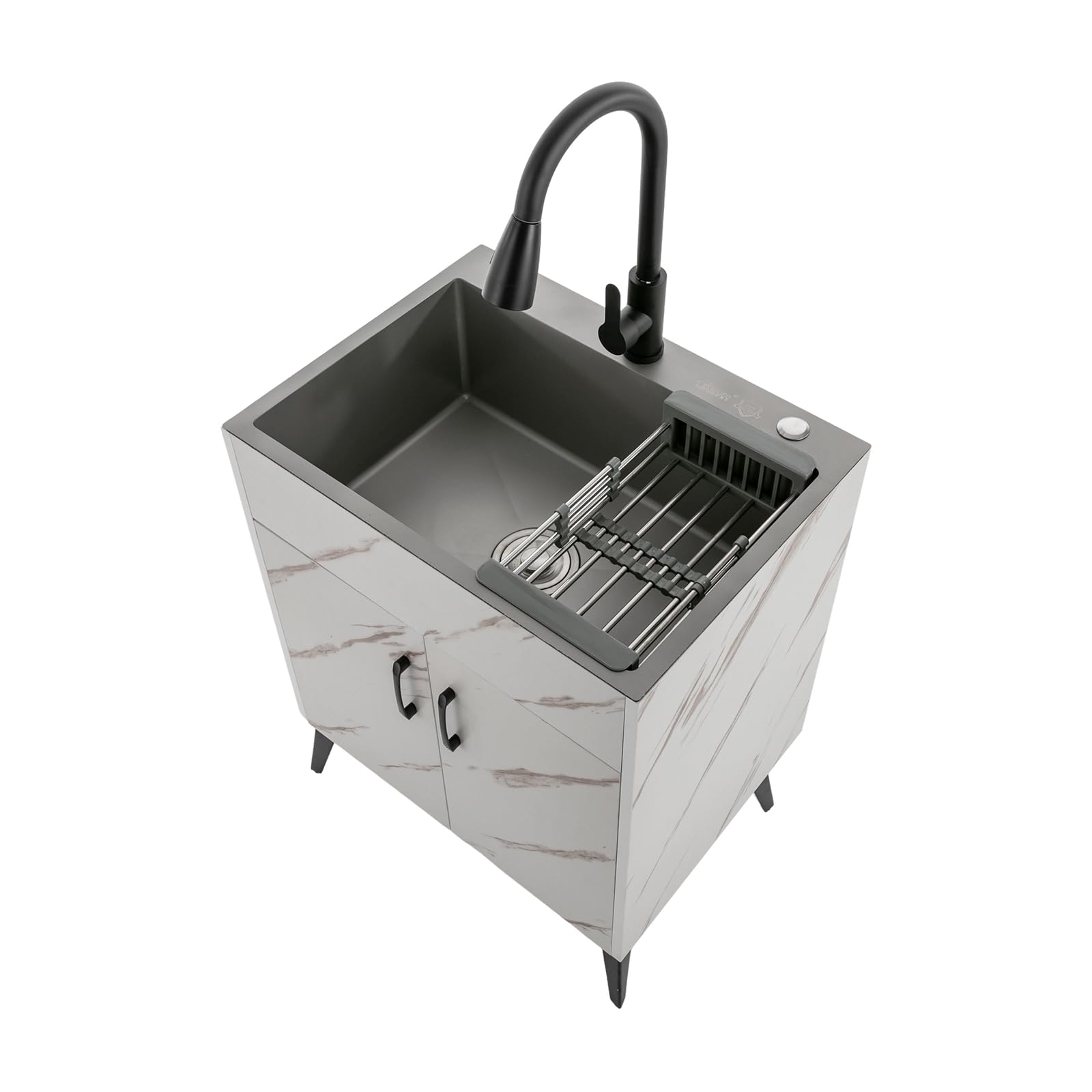 **YIYIBYUS 60 x 45cm Stainless Steel Utility Sink with White Cabinet - Heavy-Duty Laundry Sink for Kitchen, Bathroom, Basement & Utility Room - Perfect for Washing Clothes, Cleaning Tools & Household Chores**