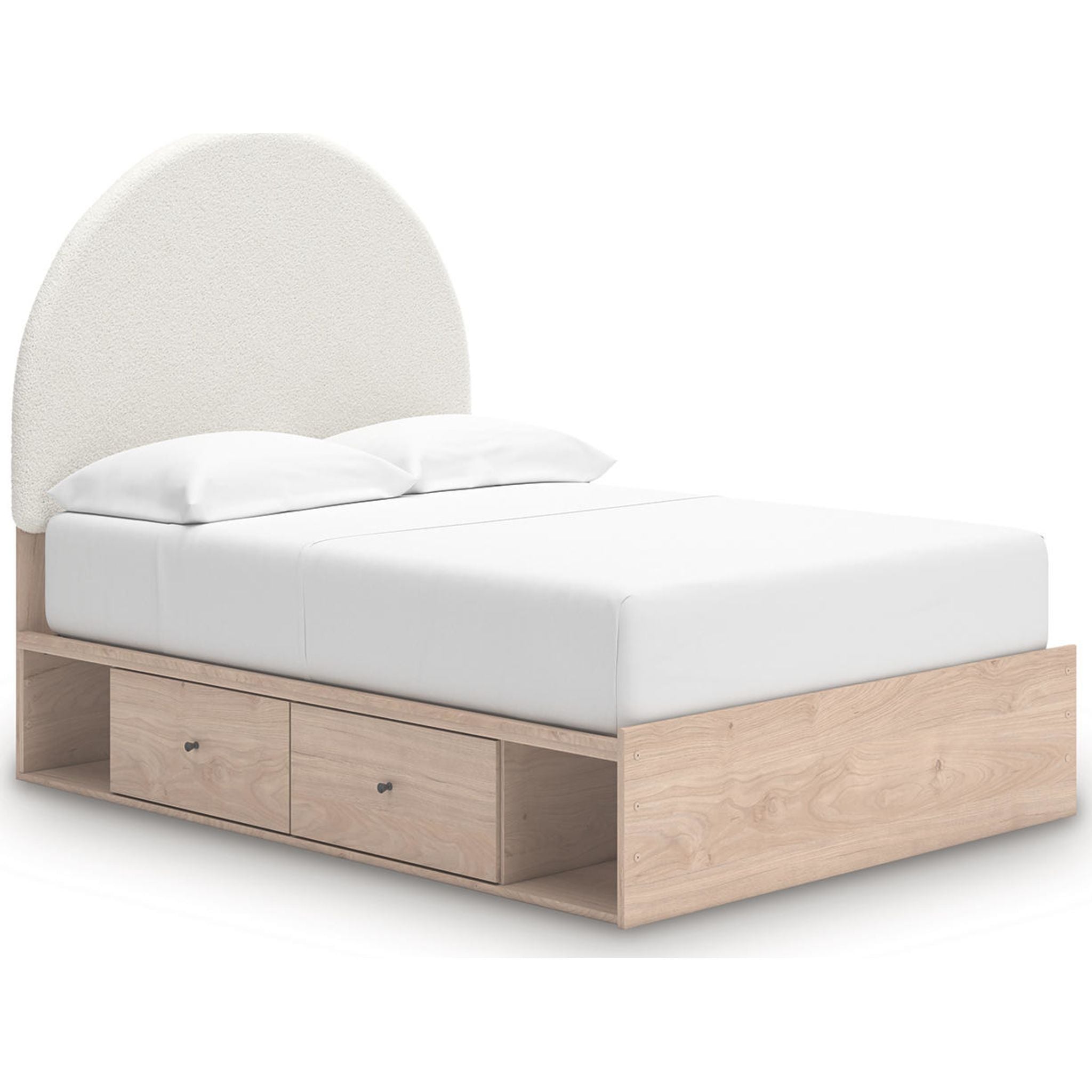 Arloster Modern Platform Bed Frame with 4 Storage Drawers - Tan & White Finish - Perfect for Small Bedrooms & Studio Apartments
