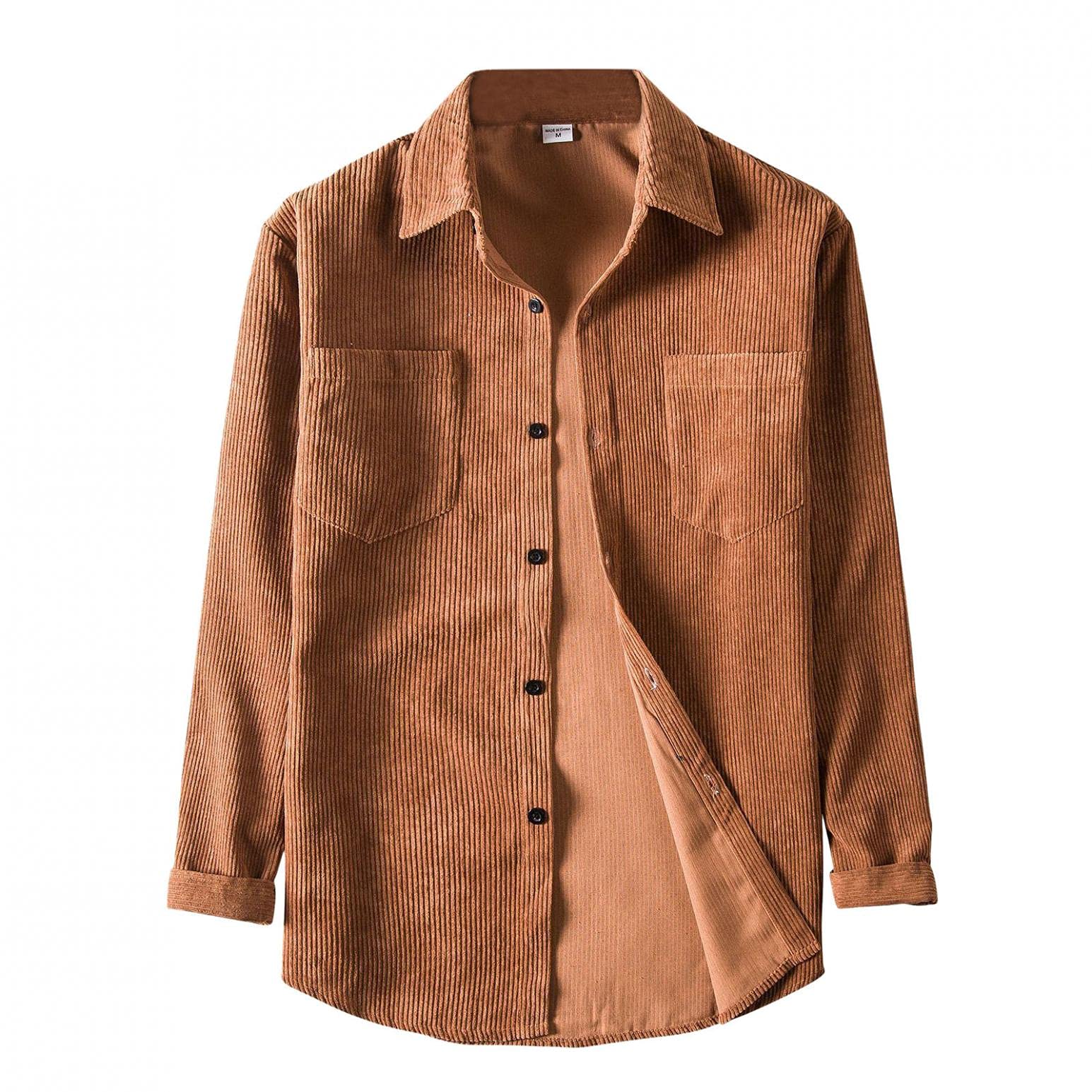 Men's Slim Fit Corduroy Button Down Shirt - Long Sleeve Casual Dress Shirt with Pockets (Solid Colors) | Perfect for Office, Date Night & Fall Outfits