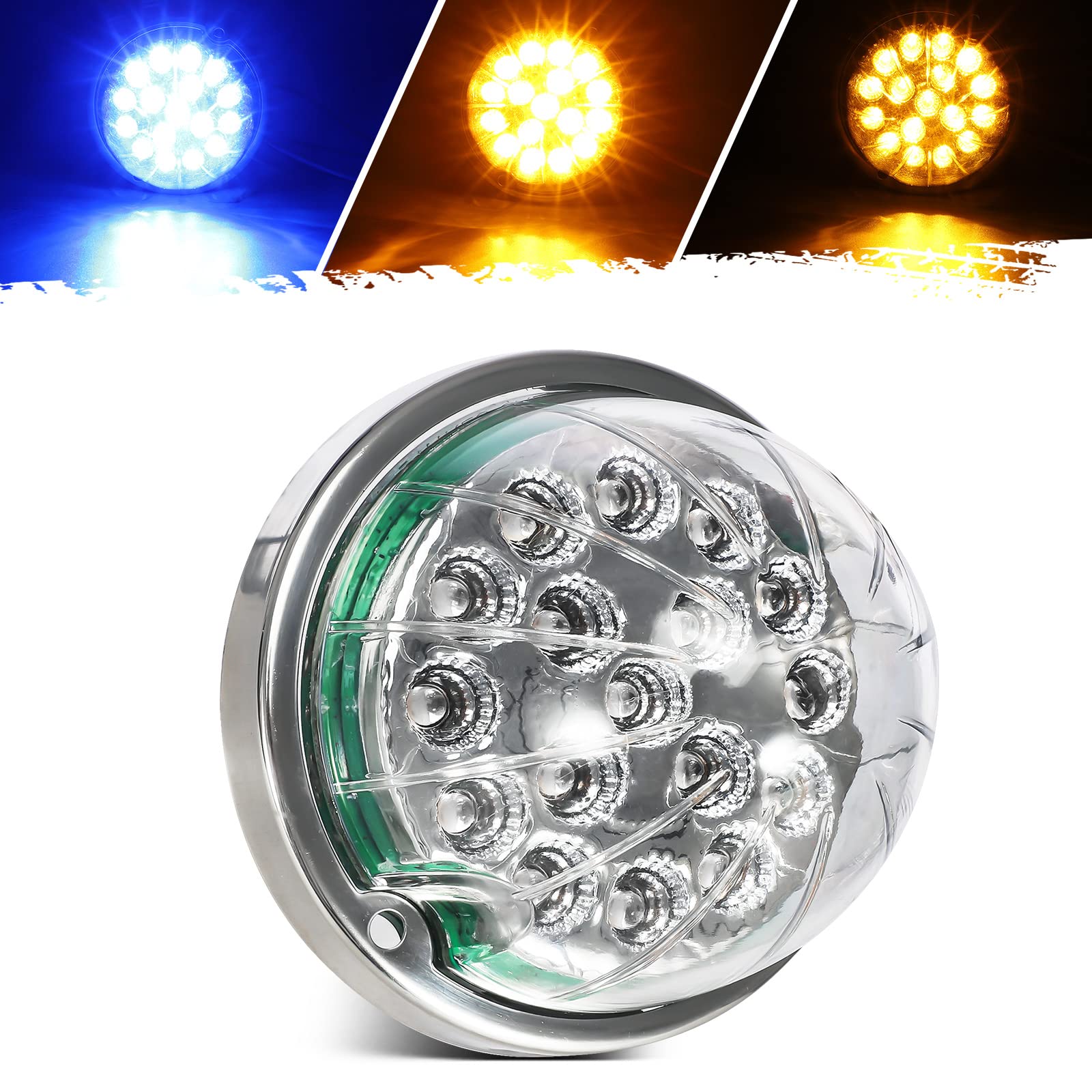 Partsam 1Pc Dual Revolution Watermelon Light - 17LED Amber Turn Signal & Blue Auxiliary Underglow Lights for Freightliner, Kenworth, Peterbilt Trucks | Durable Marker Lights for Enhanced Visibility & Safety in Night Driving & Off-Road Conditions